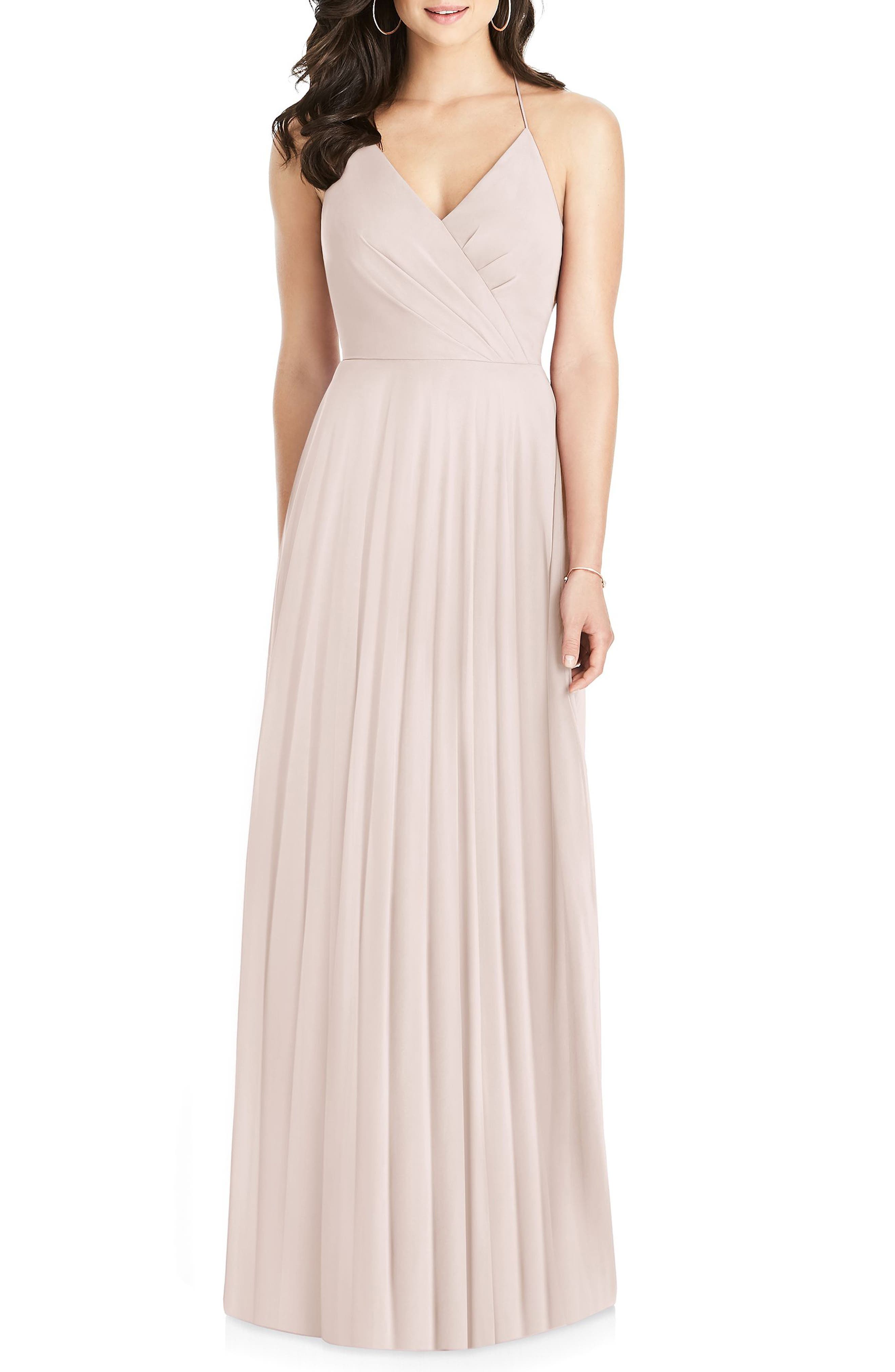 Dessy Collection Ruffle Back Chiffon Gown, Pink