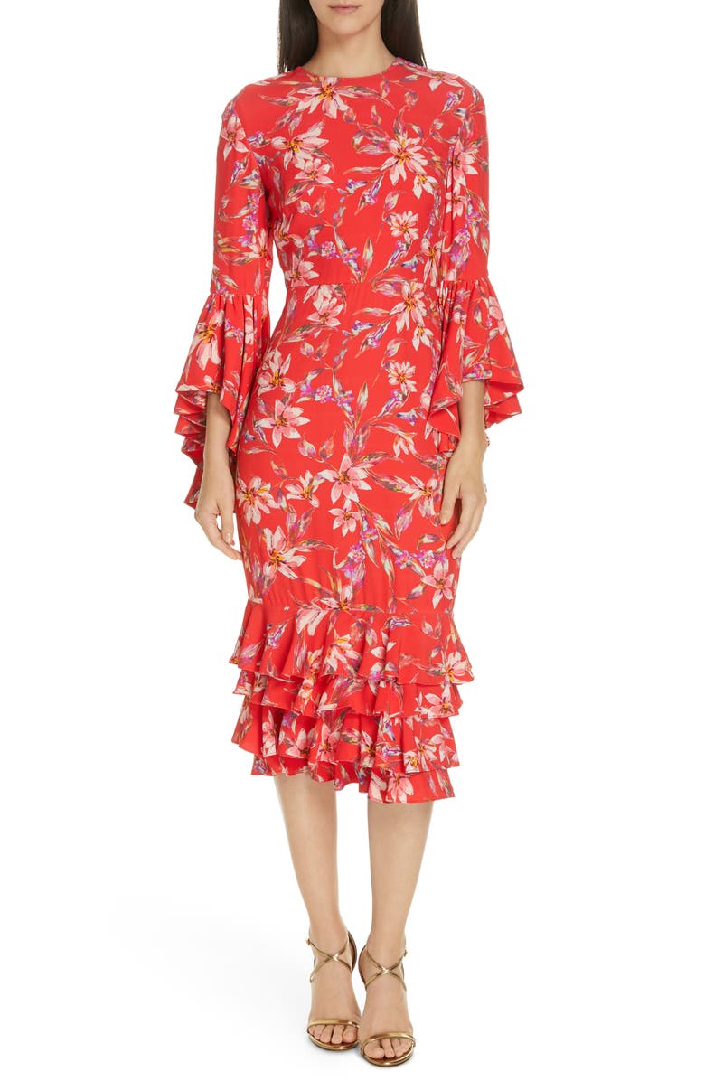 AMUR Carole Ruffle Trim Midi Dress | Nordstrom