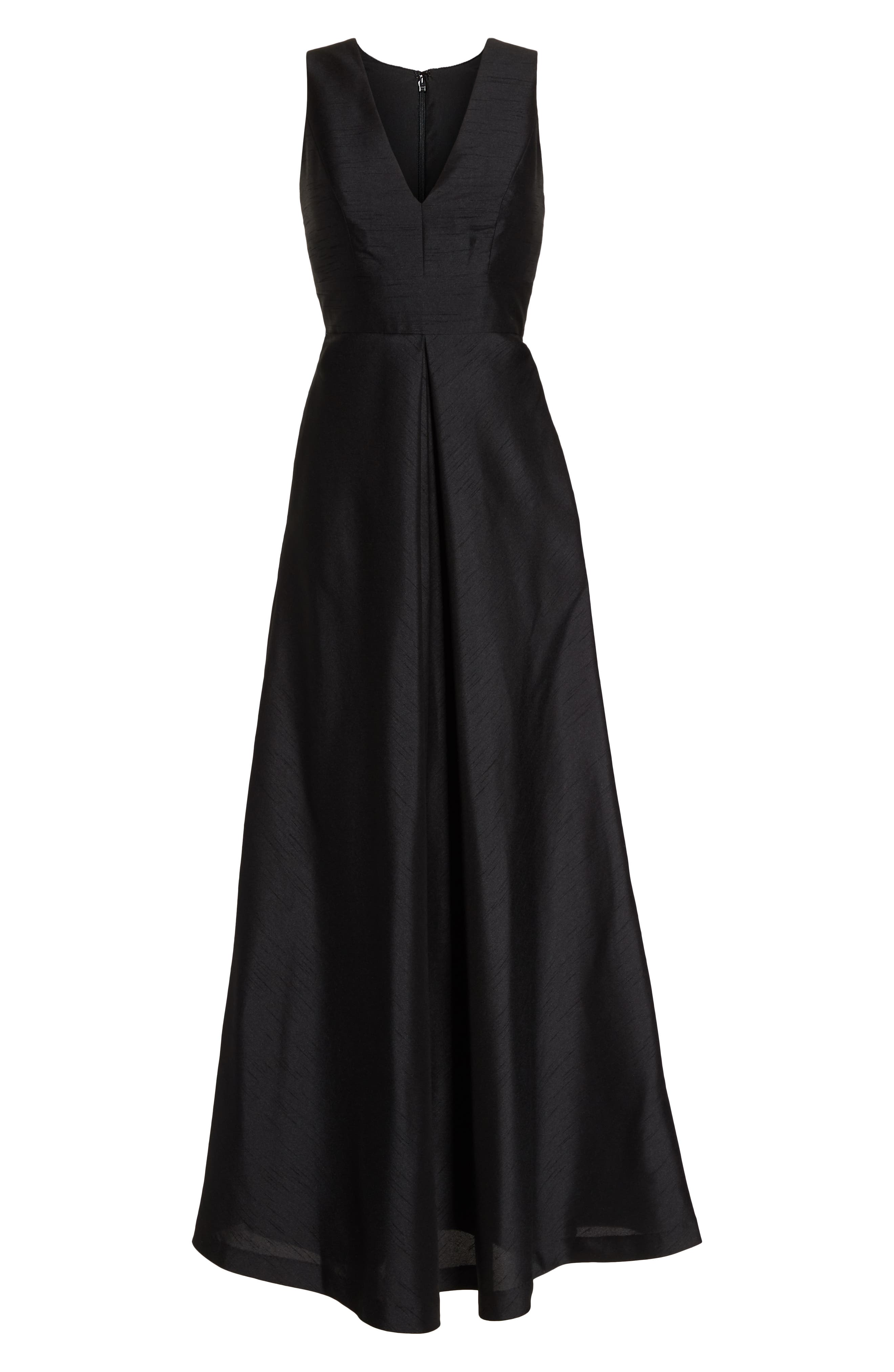 Alfred Sung V-Neck Dupioni Evening Gown, Black