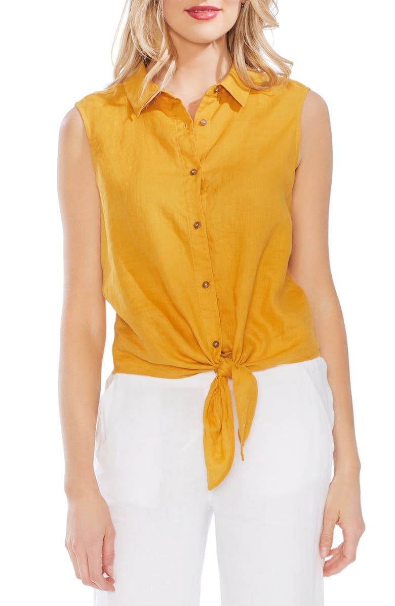 Vince Camuto Tops TIE HEM LINEN BLOUSE