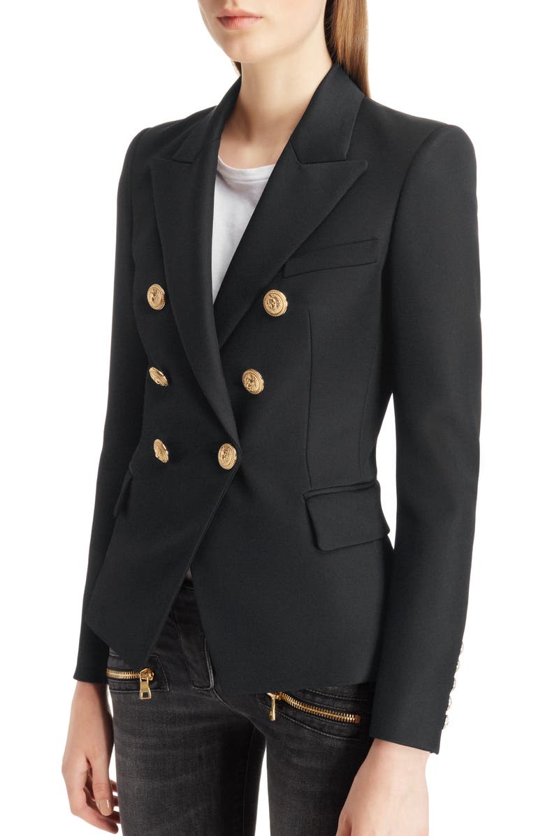 BALMAIN DOUBLE BREASTED WOOL BLAZER,RF0997498 132L