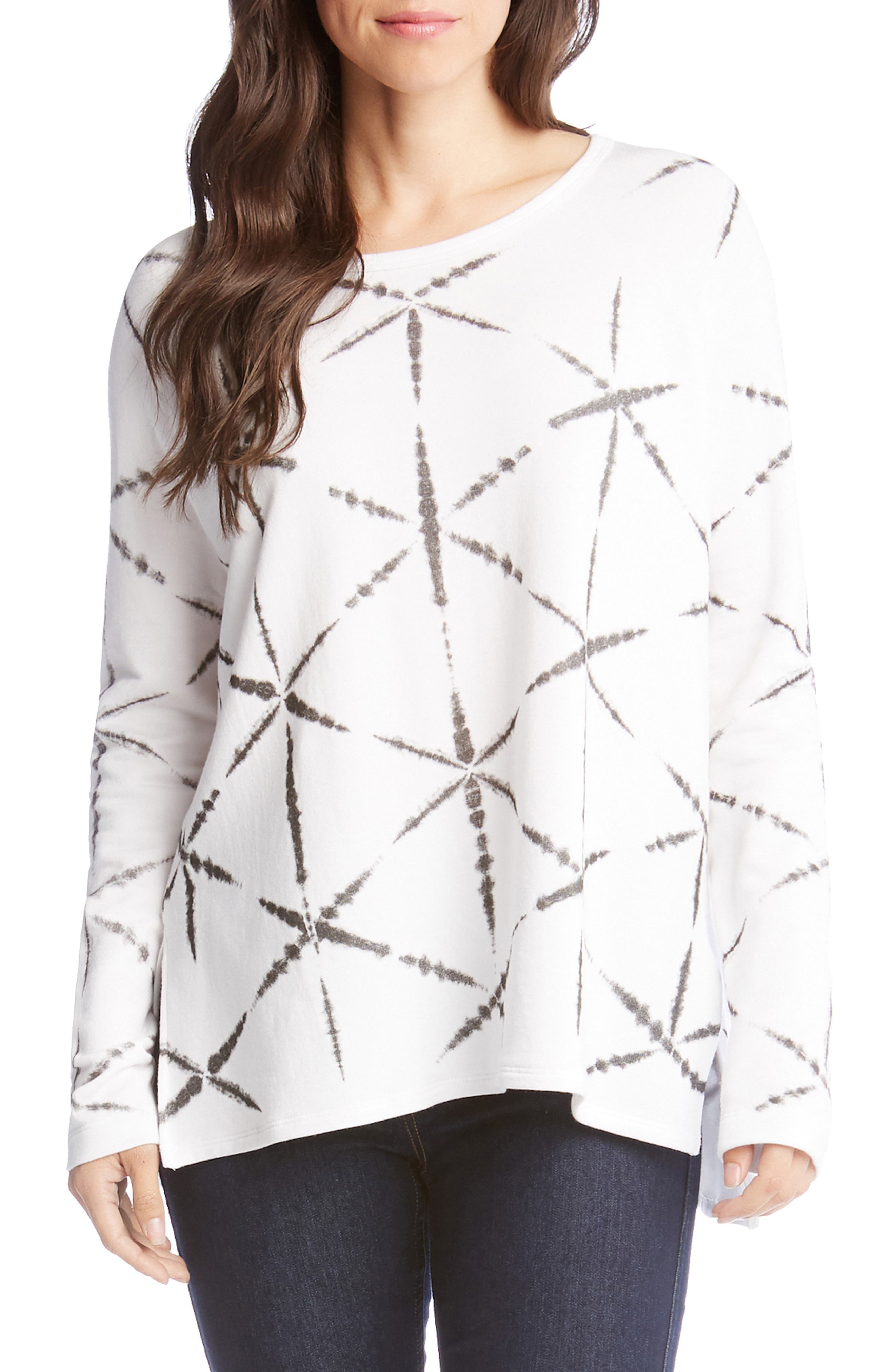 Karen Kane Printed High/low Sweatshirt, White