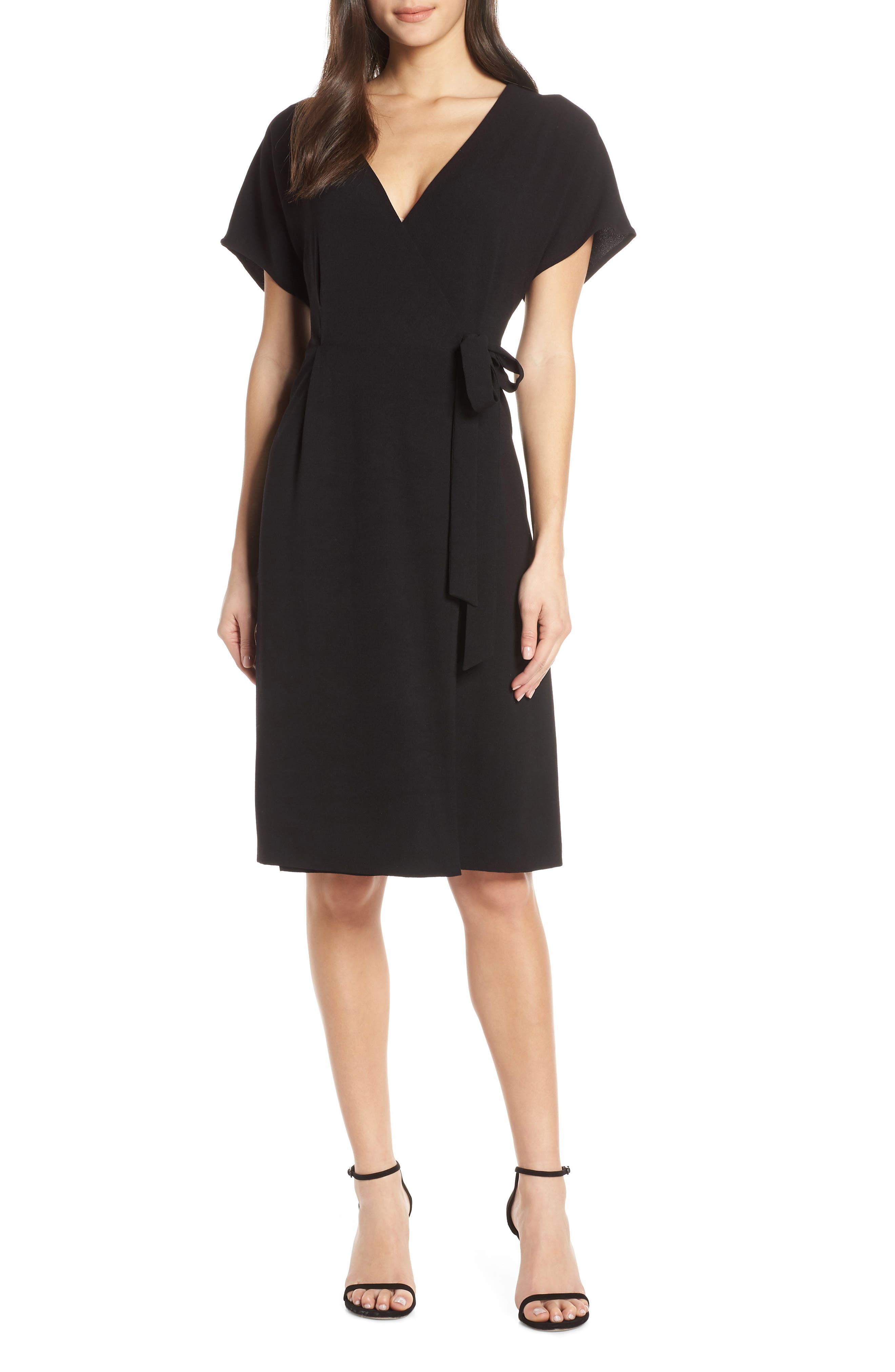 Charles Henry Faux Wrap Dress, Black