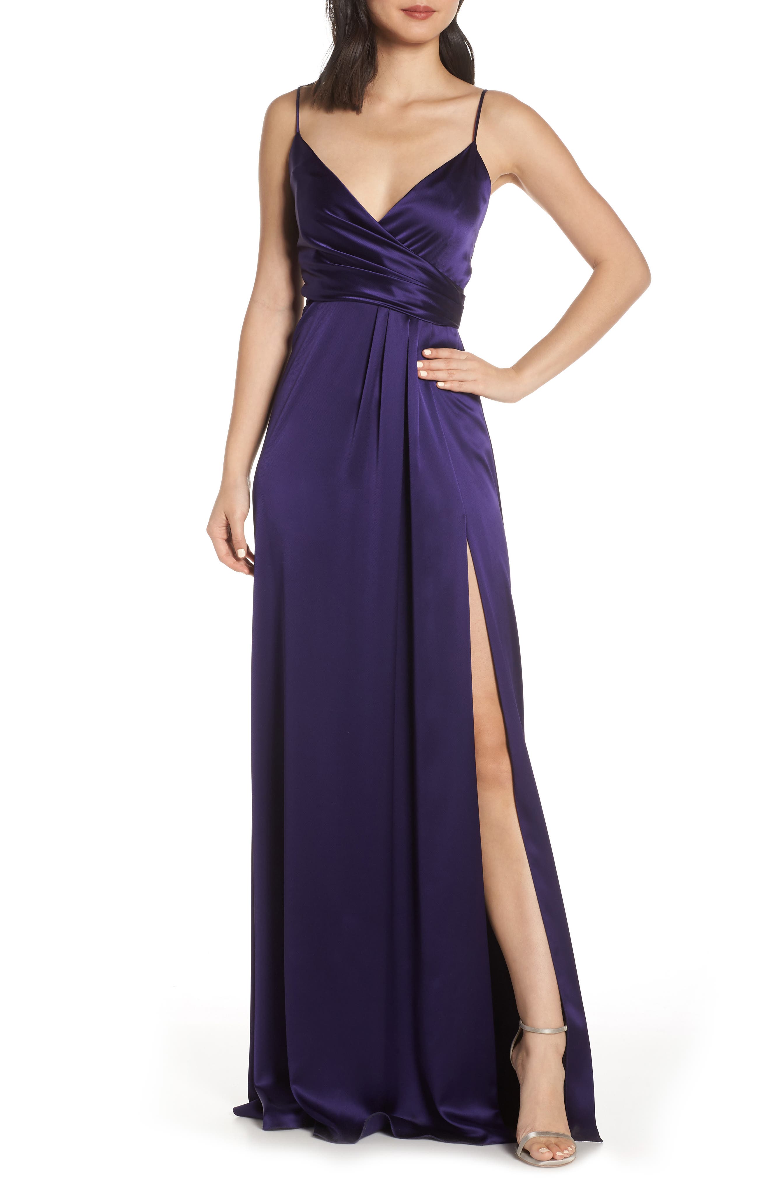 Jill Jill Stuart Faux Wrap Satin Gown, Blue