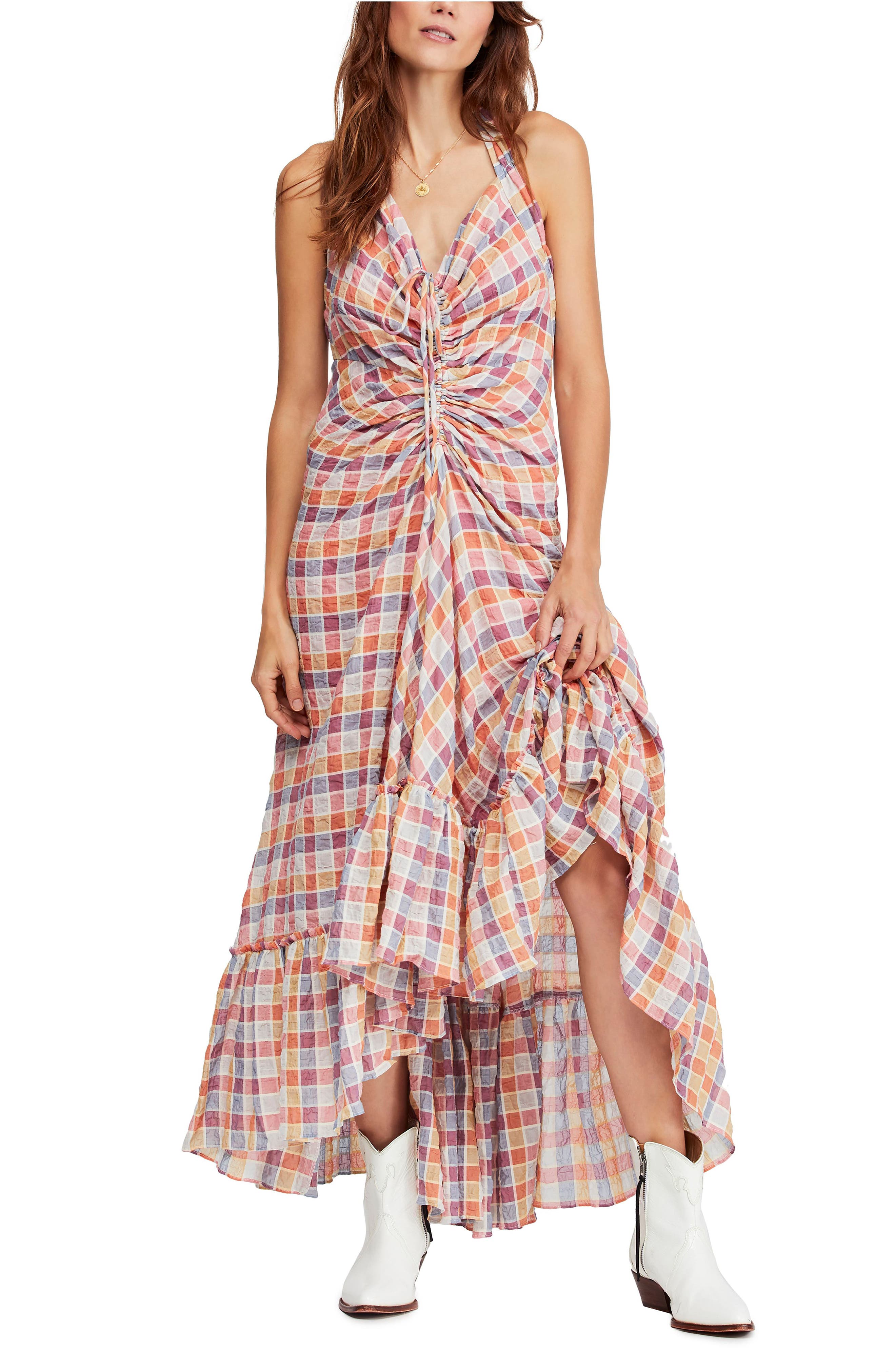Free People Rainbow Dreams Ruched Maxi Dress, White