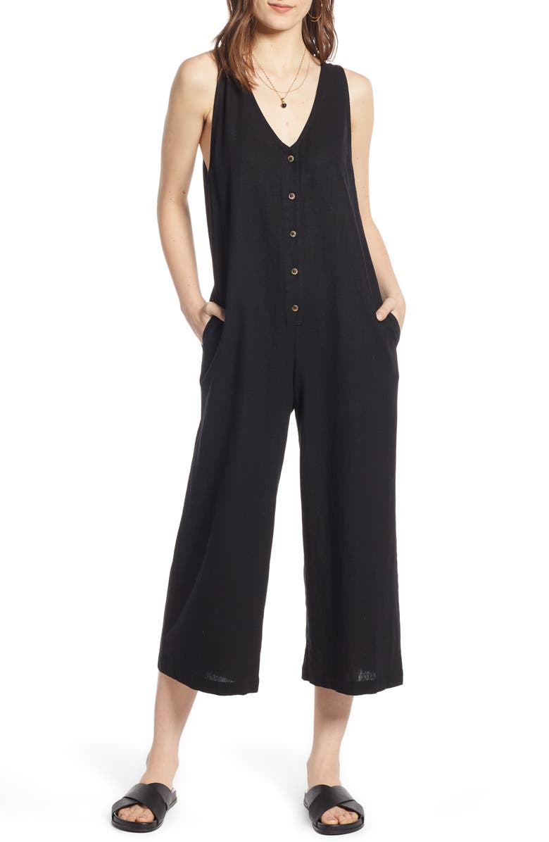 TREASURE & BOND Button Front Jumpsuit, Main, color, BLACK