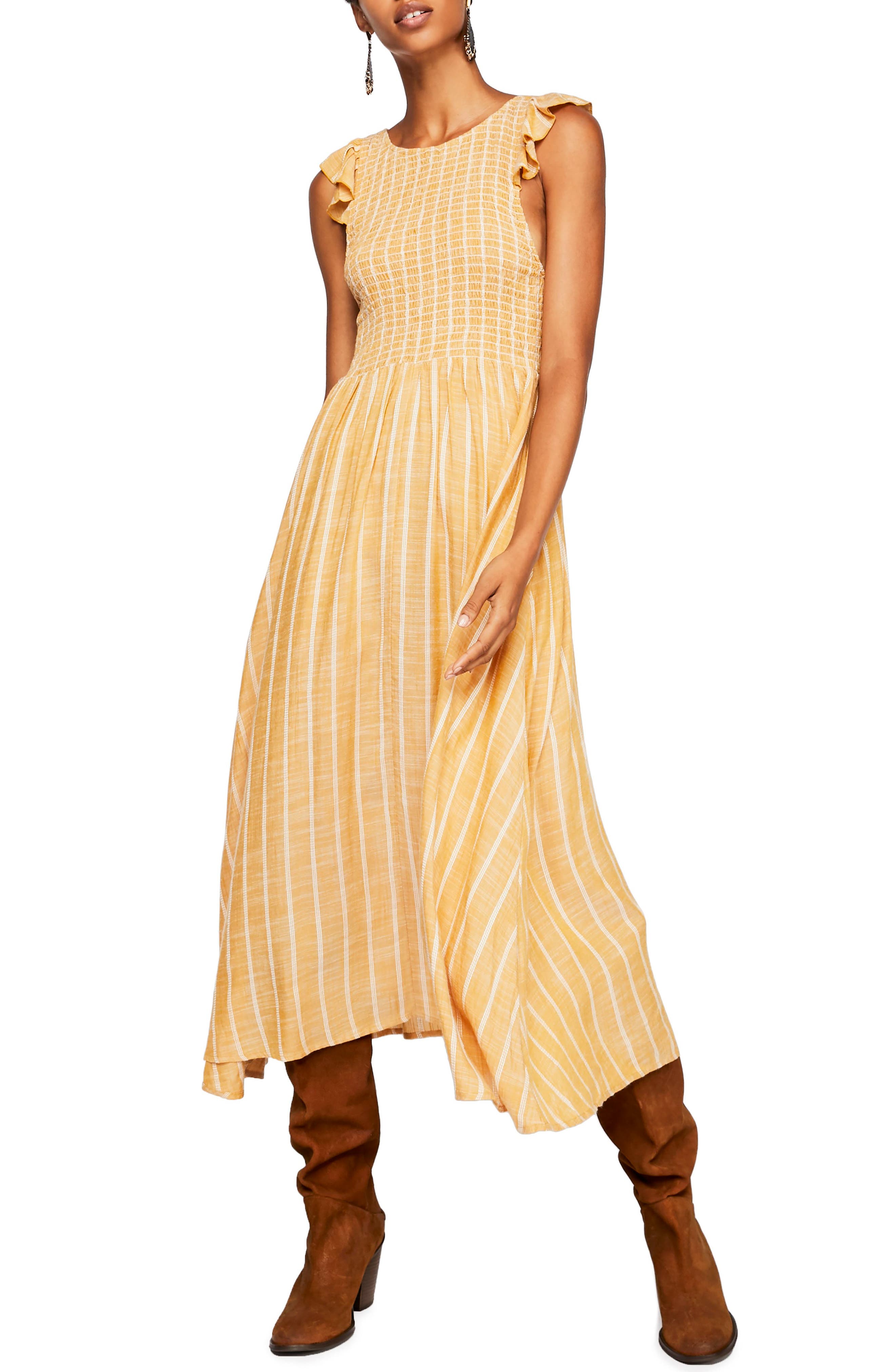 Free People Butterflies Chambray Midi Dress, Metallic