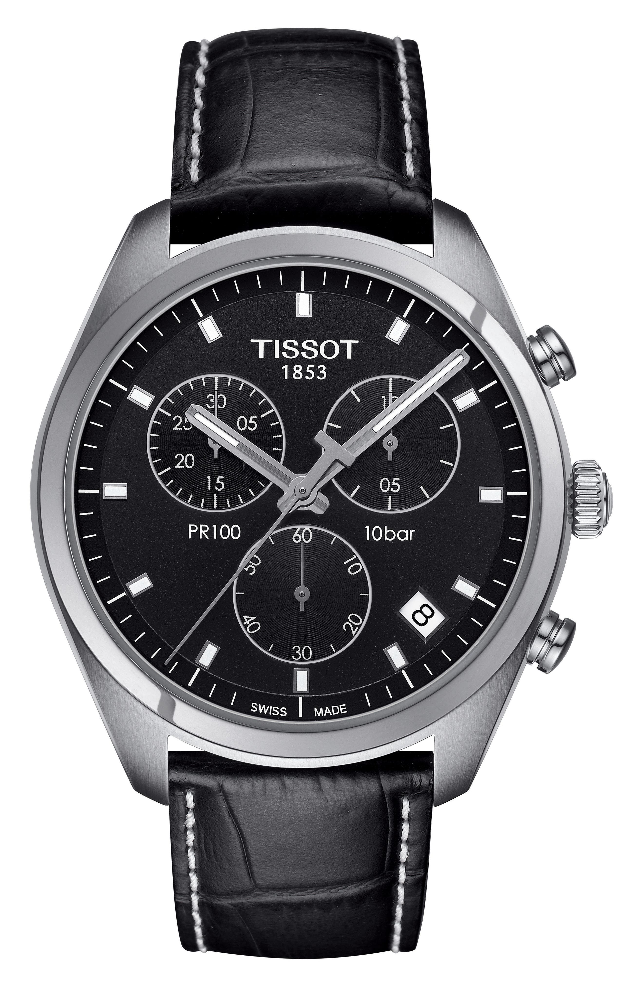 Tissot PR100 Chronograph Leather Strap Watch, 41mm Nordstrom