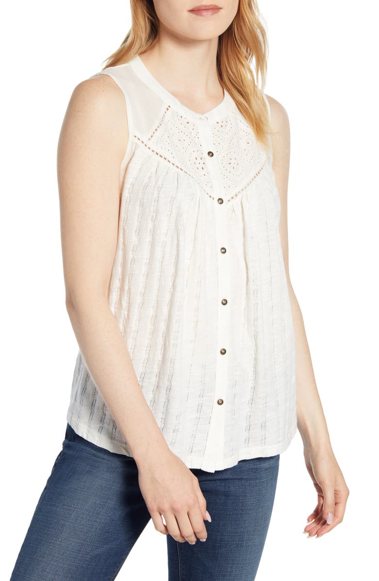 Lucky Brand Tops EYELET YOKE TANK
