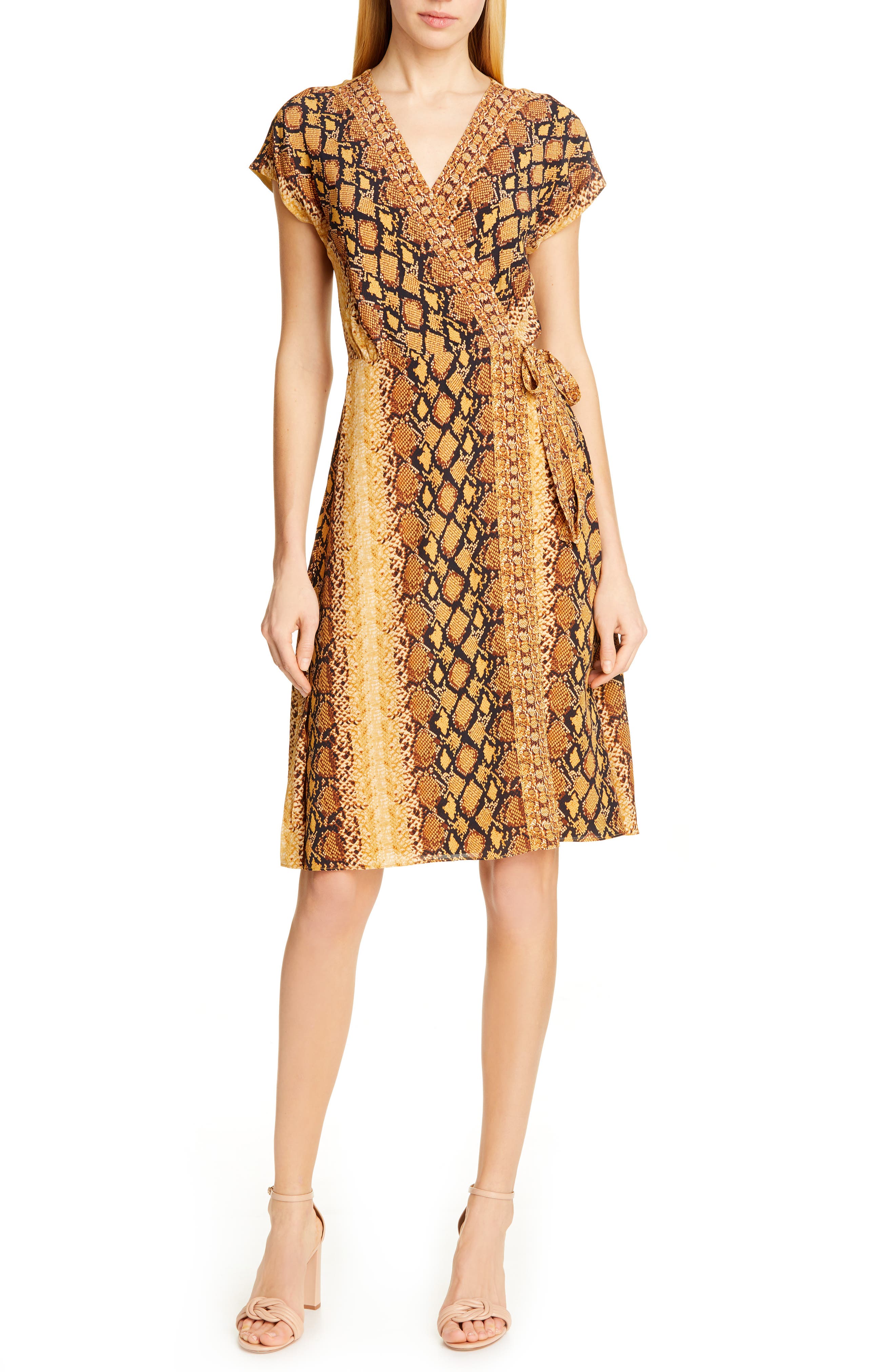 Joie Bethwyn C Snakeskin Print Wrap Style Dress, Yellow