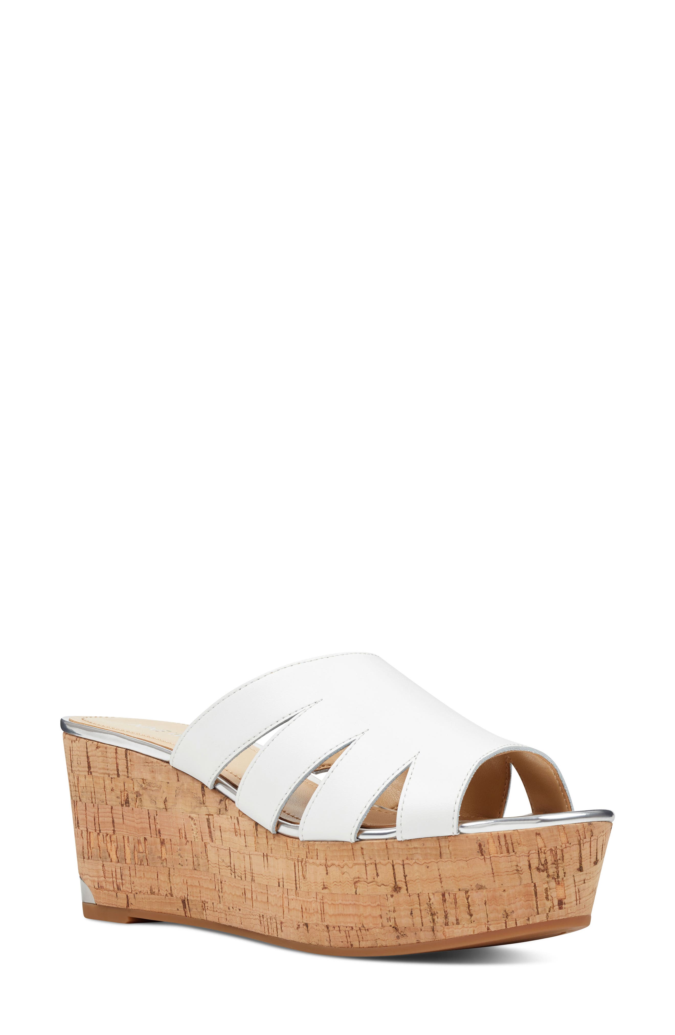 Nine West Victoria Cutout Wedge Slide Sandal- White