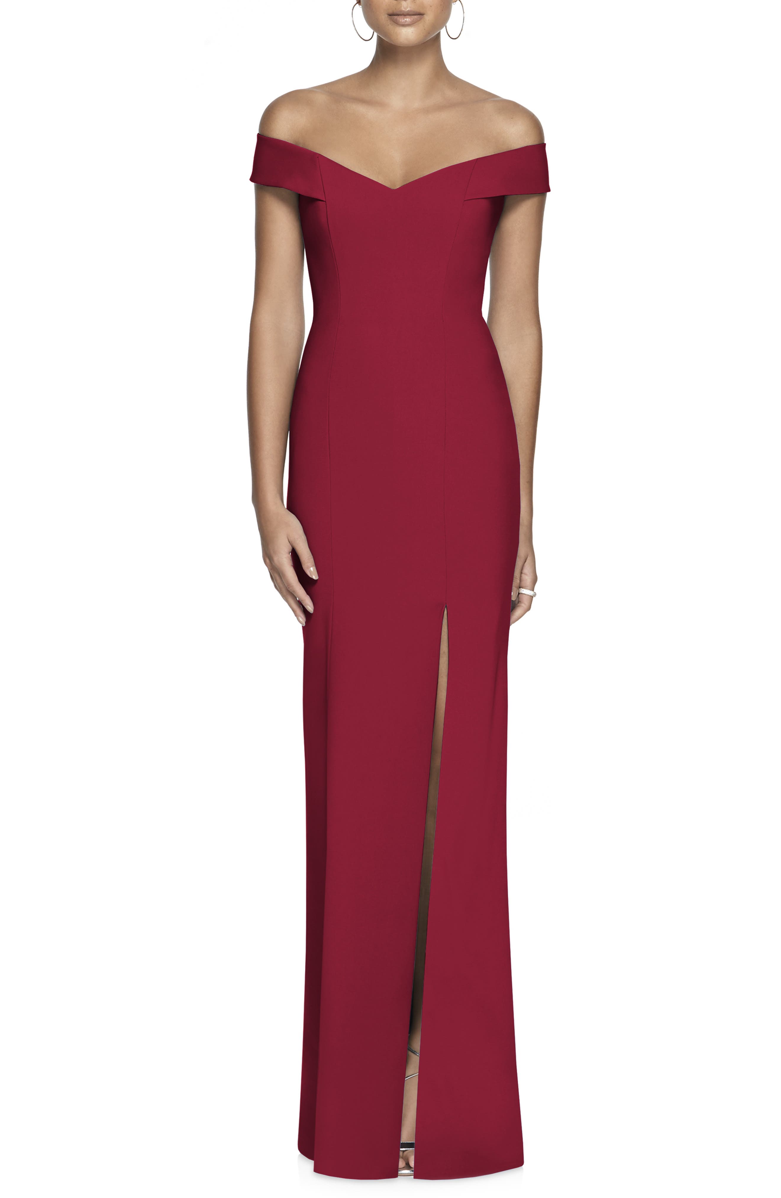 Dessy Collection Off The Shoulder Crossback Gown, Red