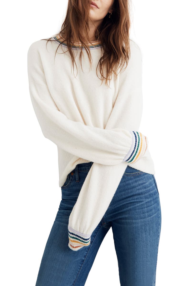 Madewell Sweaters GLADWELL RAINBOW TRIM BALLOON SLEEVE SWEATER