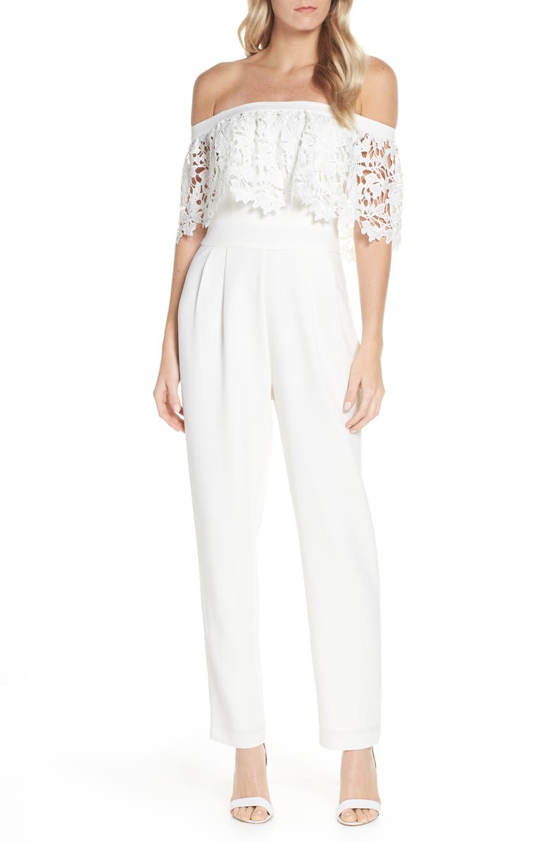 Eliza J Suits POPOVER LACE OFF THE SHOULDER JUMPSUIT