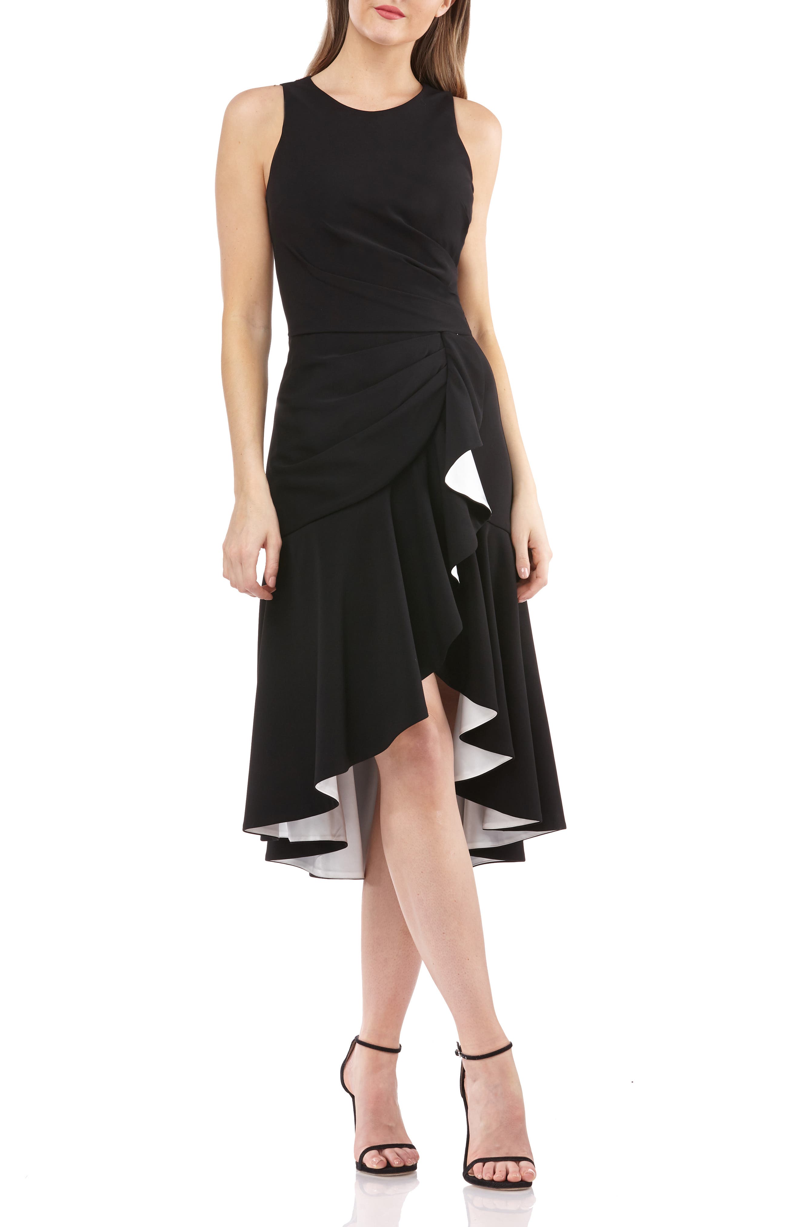 Carmen Marc Valvo Infusion High/low Crepe Cocktail Dress, Black