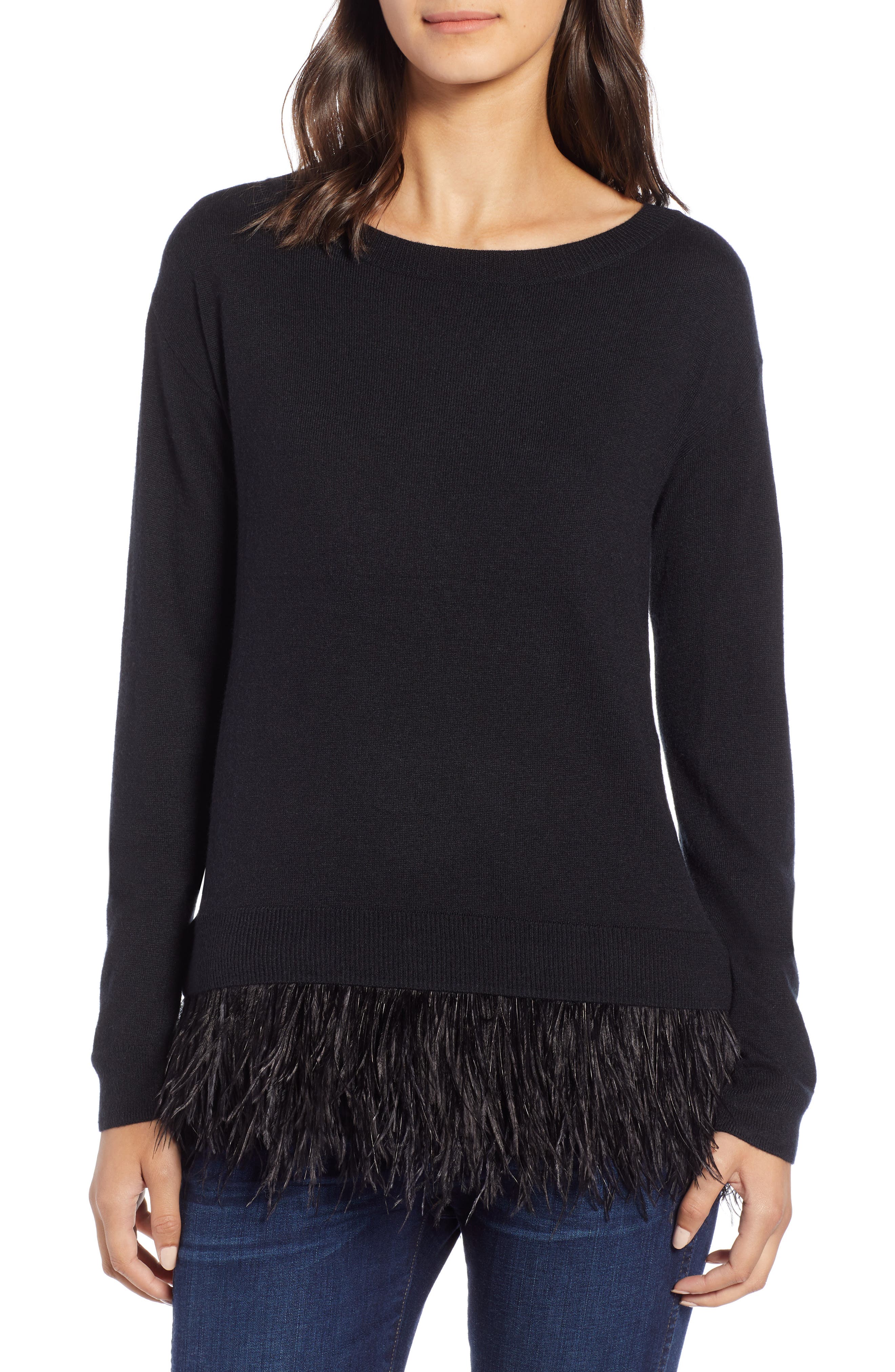 Chelsea28 Feather Trim Sweater Nordstrom