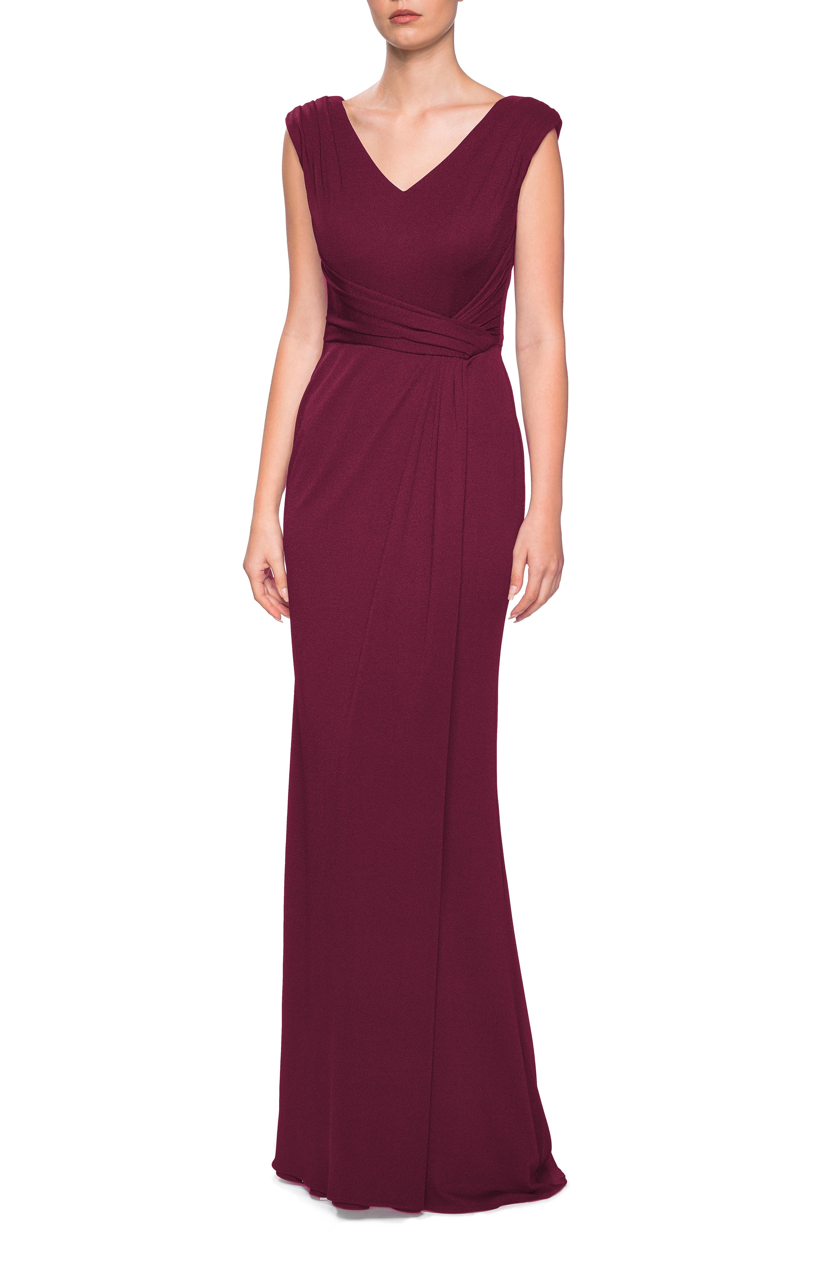 La Femme Fitted Jersey Gown, Red