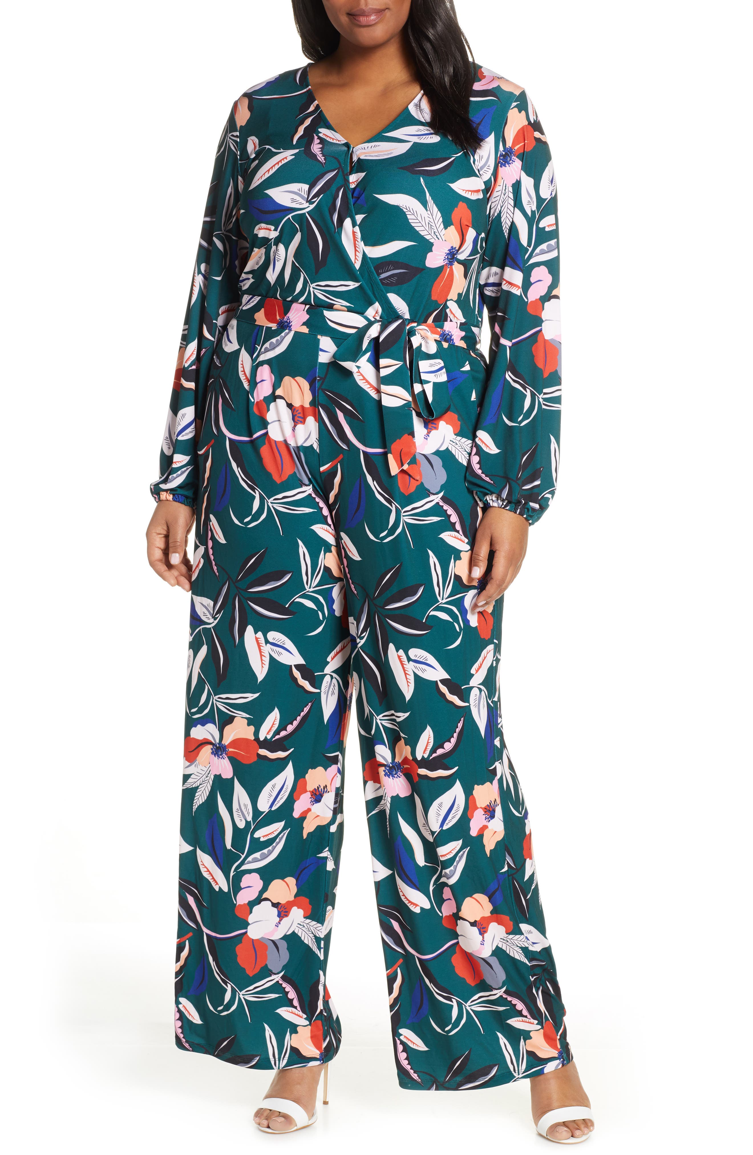 Eloquii Floral Wide Leg Jumpsuit