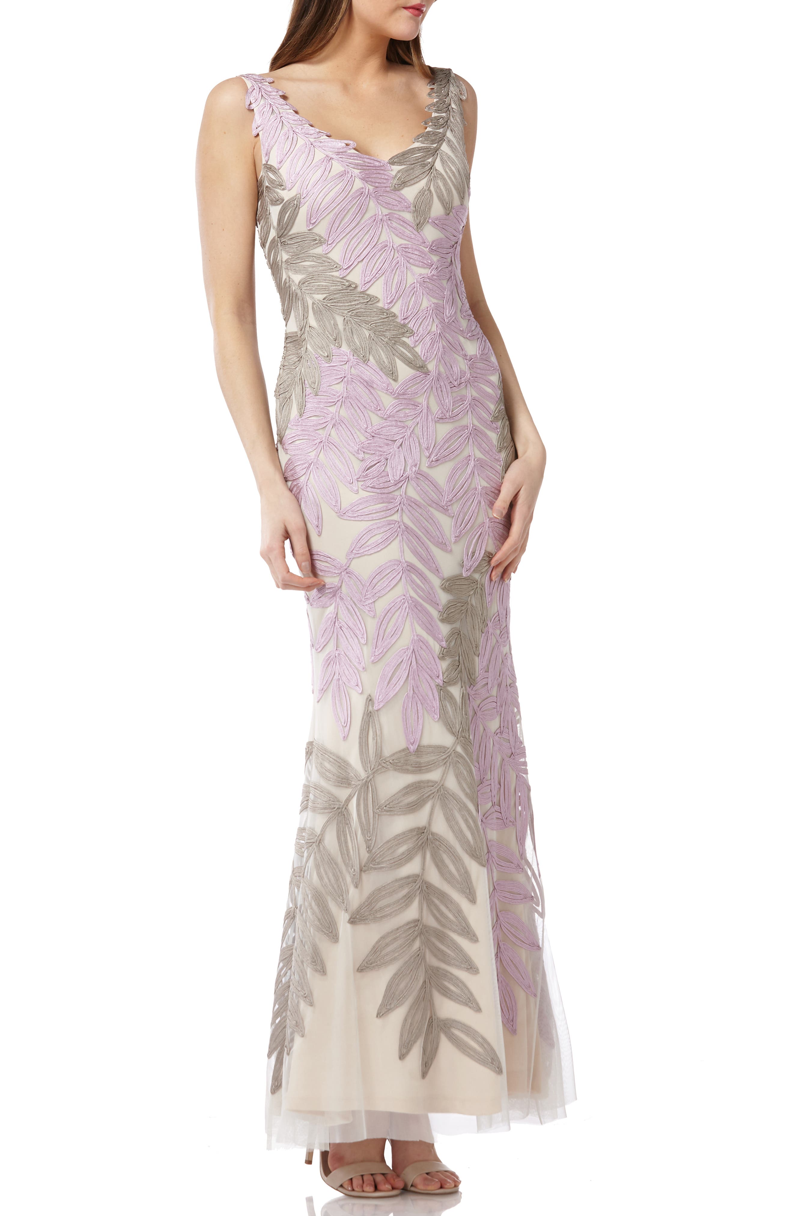 Js Collections Leaf Soutache Trumpet Gown, Pink