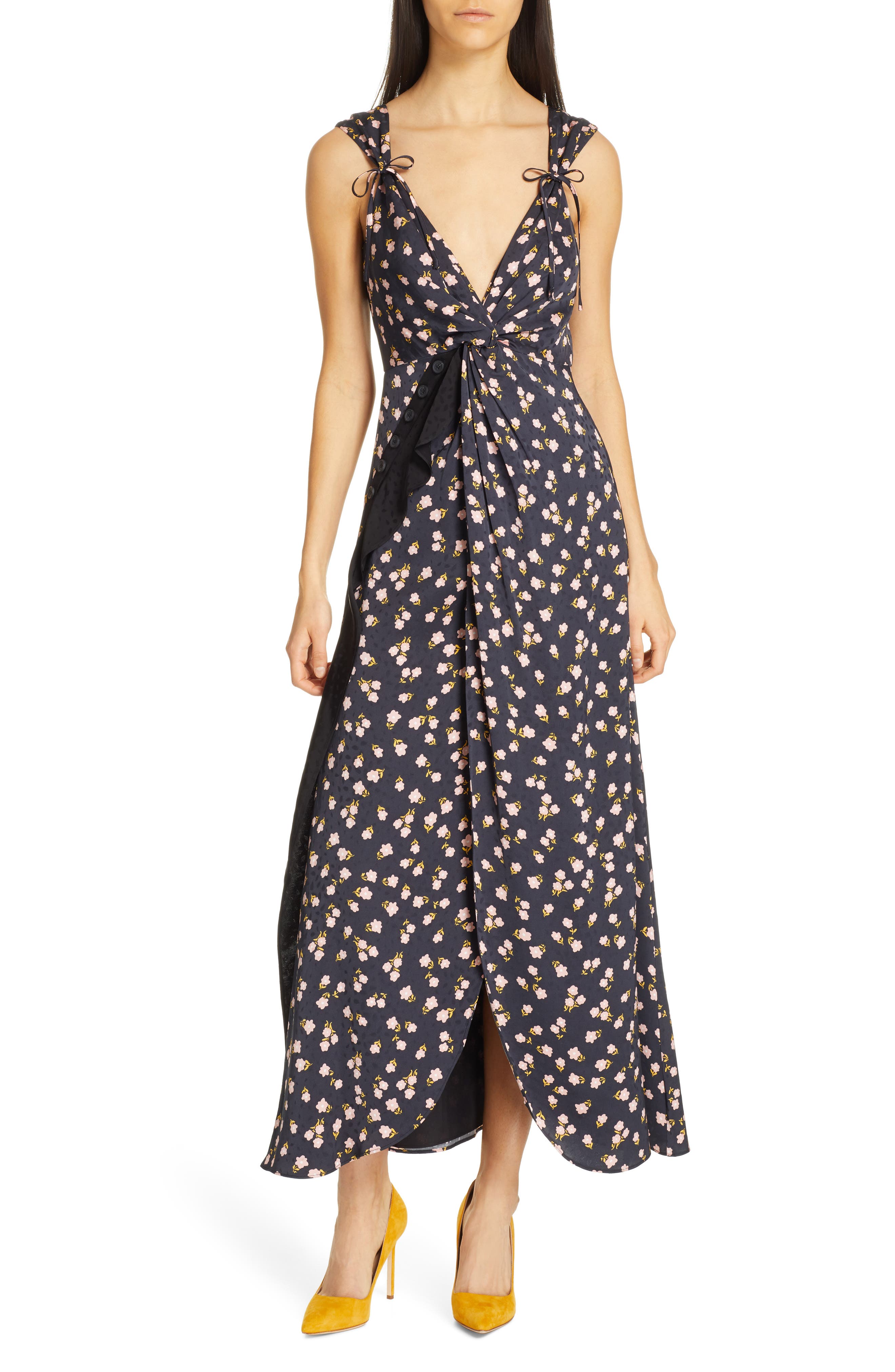 Self-Portrait Twist Front Floral Print Dress, Black