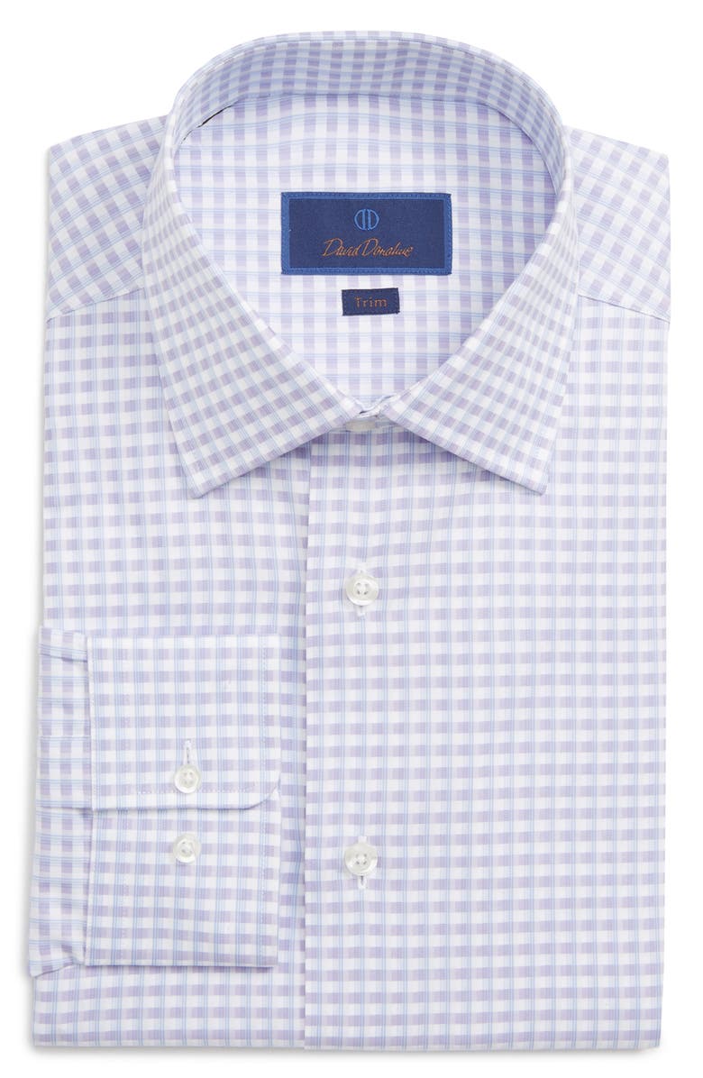 David Donahue TRIM FIT PLAID DRESS SHIRT
