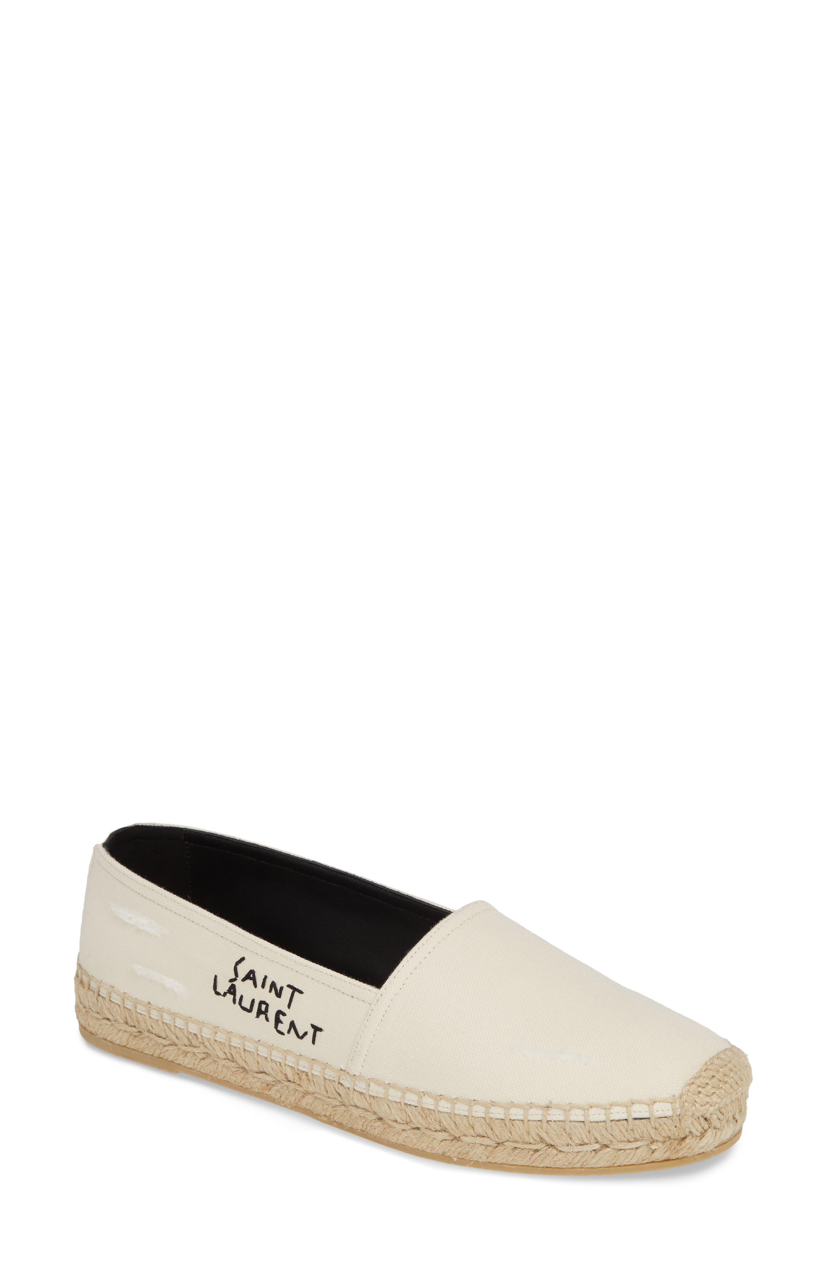 SAINT LAURENT Logo Embroidered Espadrille, Main, color, CREAM/ BLACK