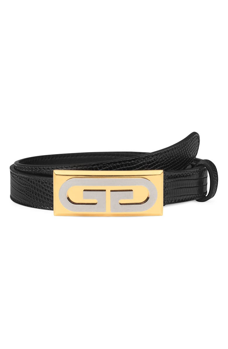 GUCCI G-PLAQUE GENUINE LIZARDSKIN SKINNY BELT,563701LUZ0X
