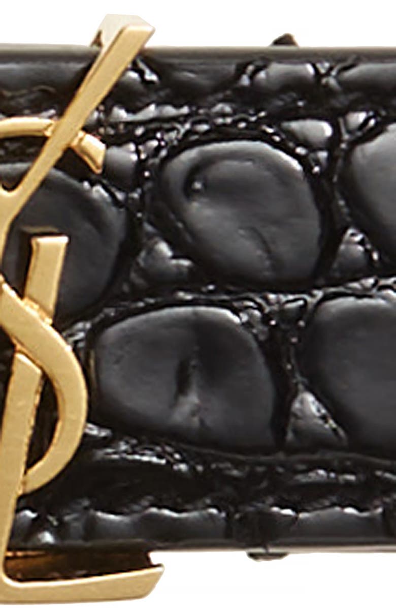 SAINT LAURENT MONOGRAM SKINNY PATENT LEATHER BELT,554465DND0J