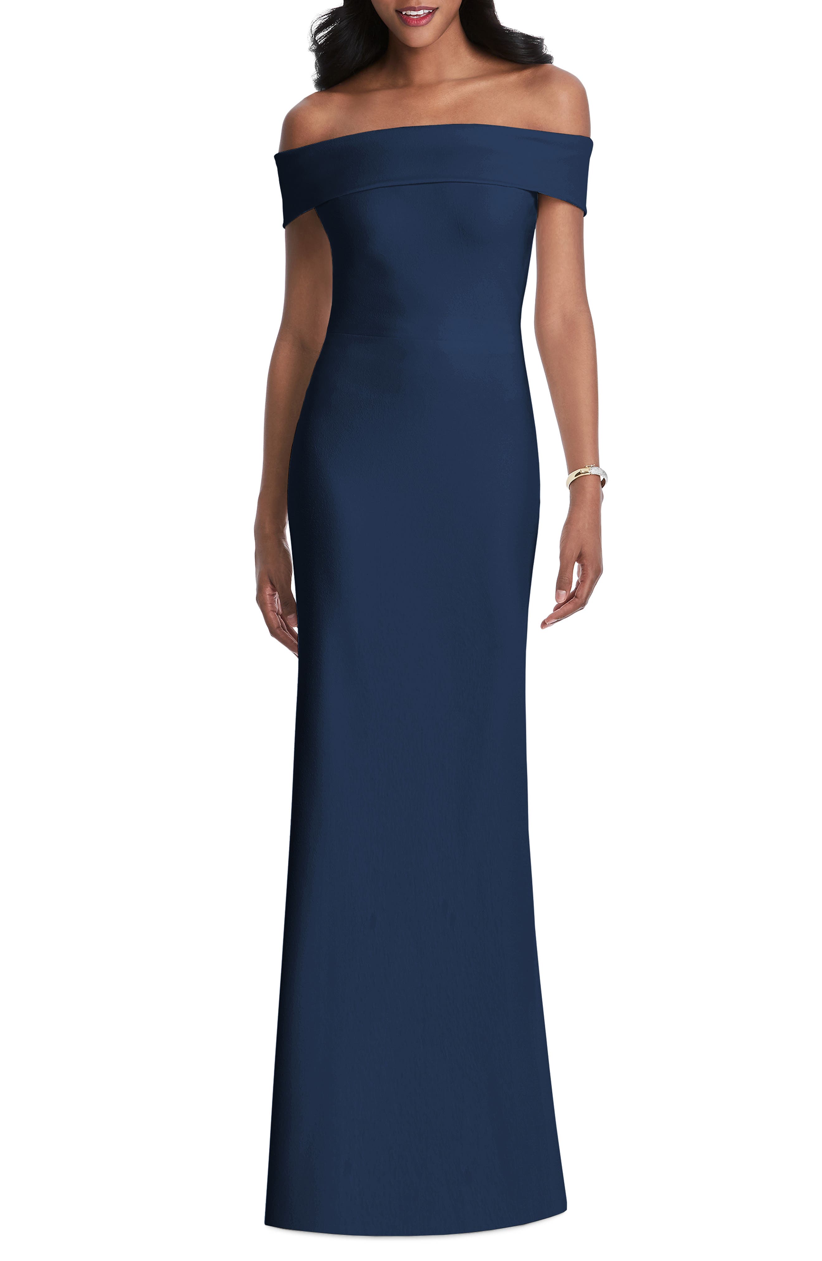 After Six Off The Shoulder Stretch Crepe Gown, Blue