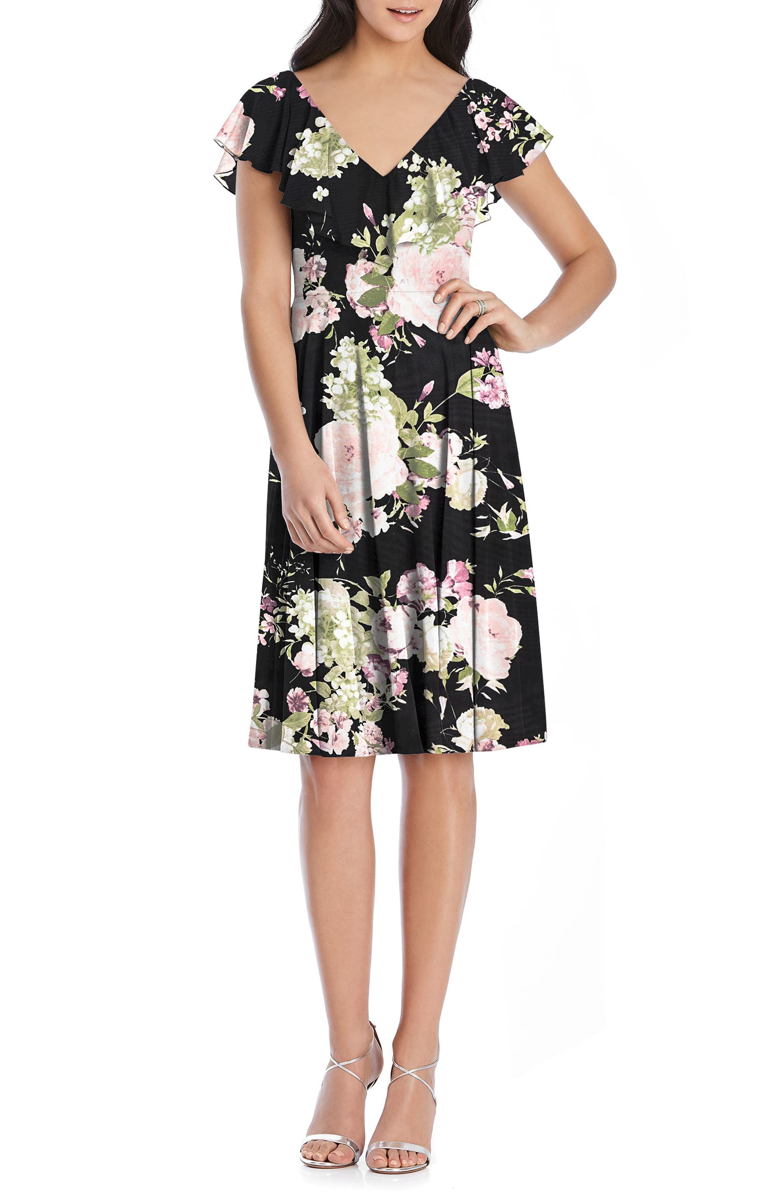 After Six Floral Print Chiffon Cocktail Dress, Black