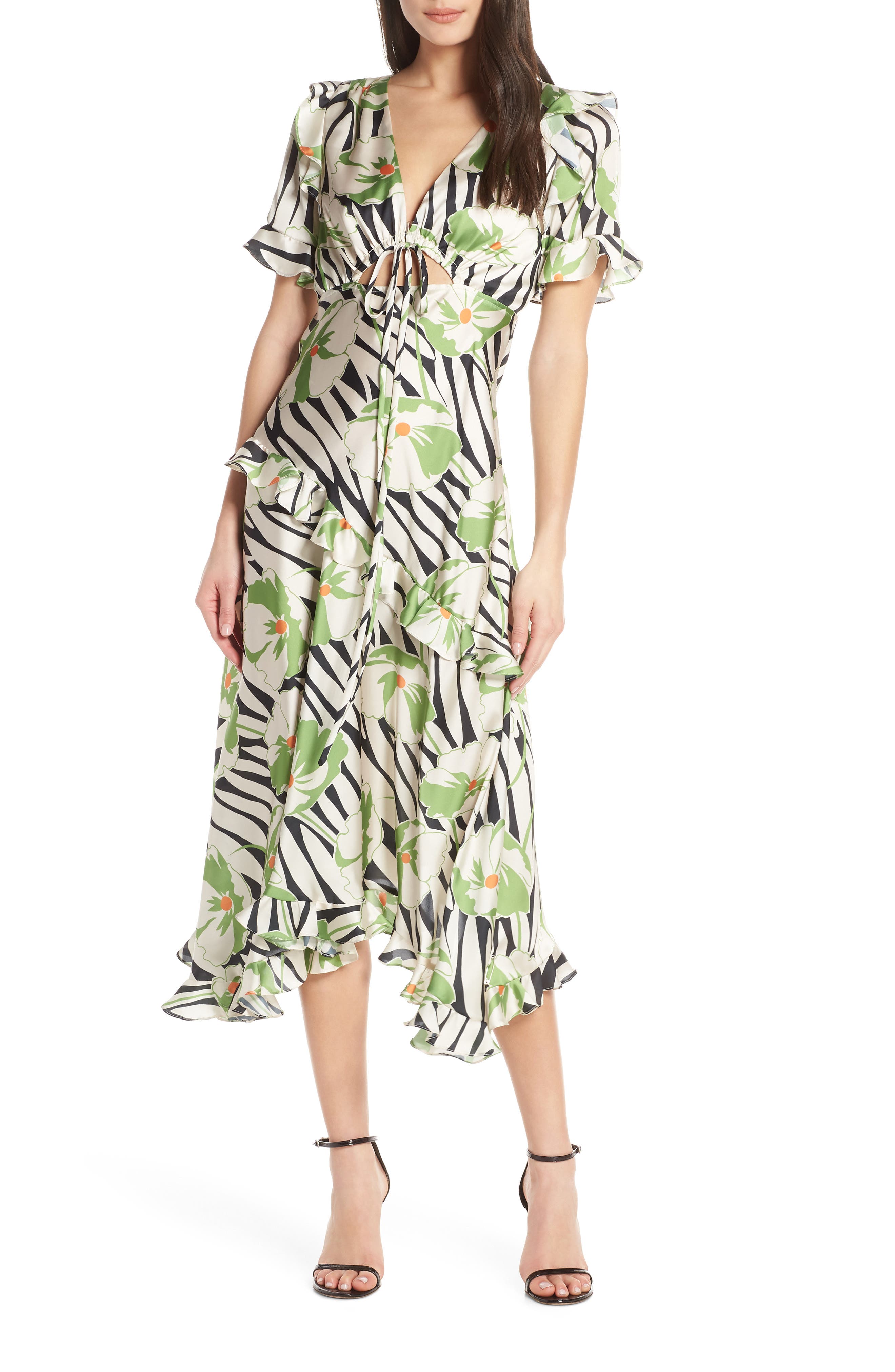 Jill Jill Stuart Tropical Print Ruffle Dress, Green