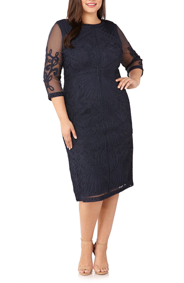 JS Collections Sheer Sleeve Soutache Sheath Dress (Plus Size) | Nordstrom