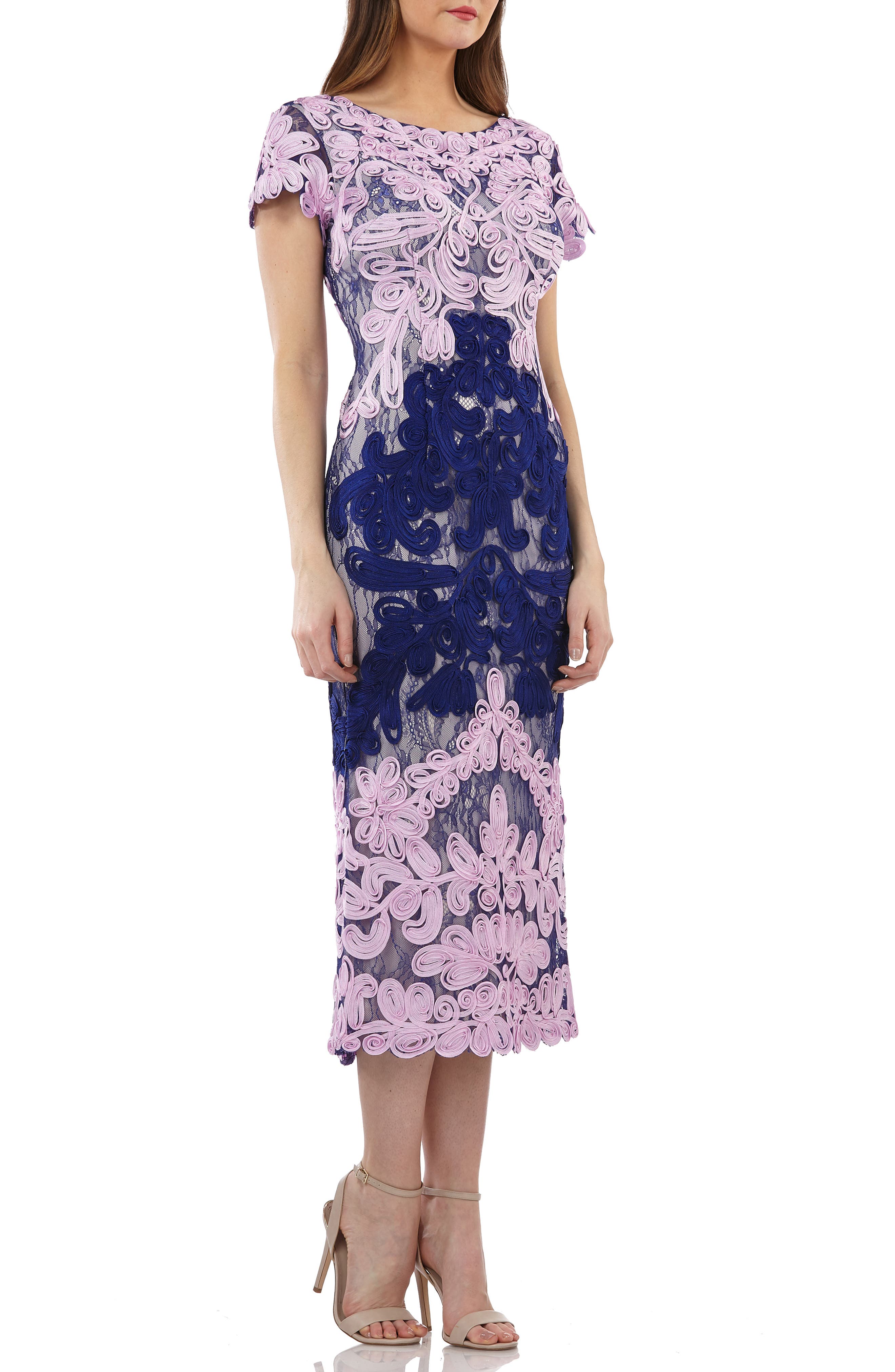 Js Collections Soutache Lace Midi Dress, Pink