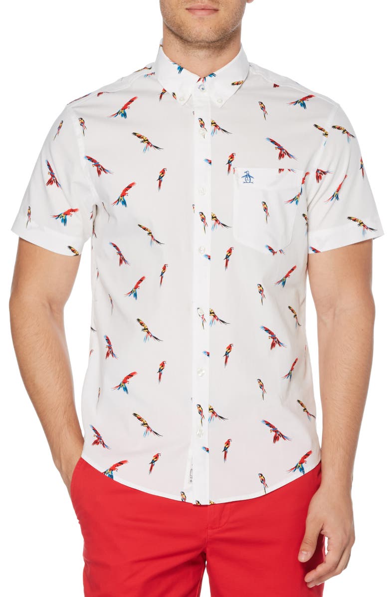 Original Penguin T-shirts PARROT PRINT SLIM FIT WOVEN SHIRT