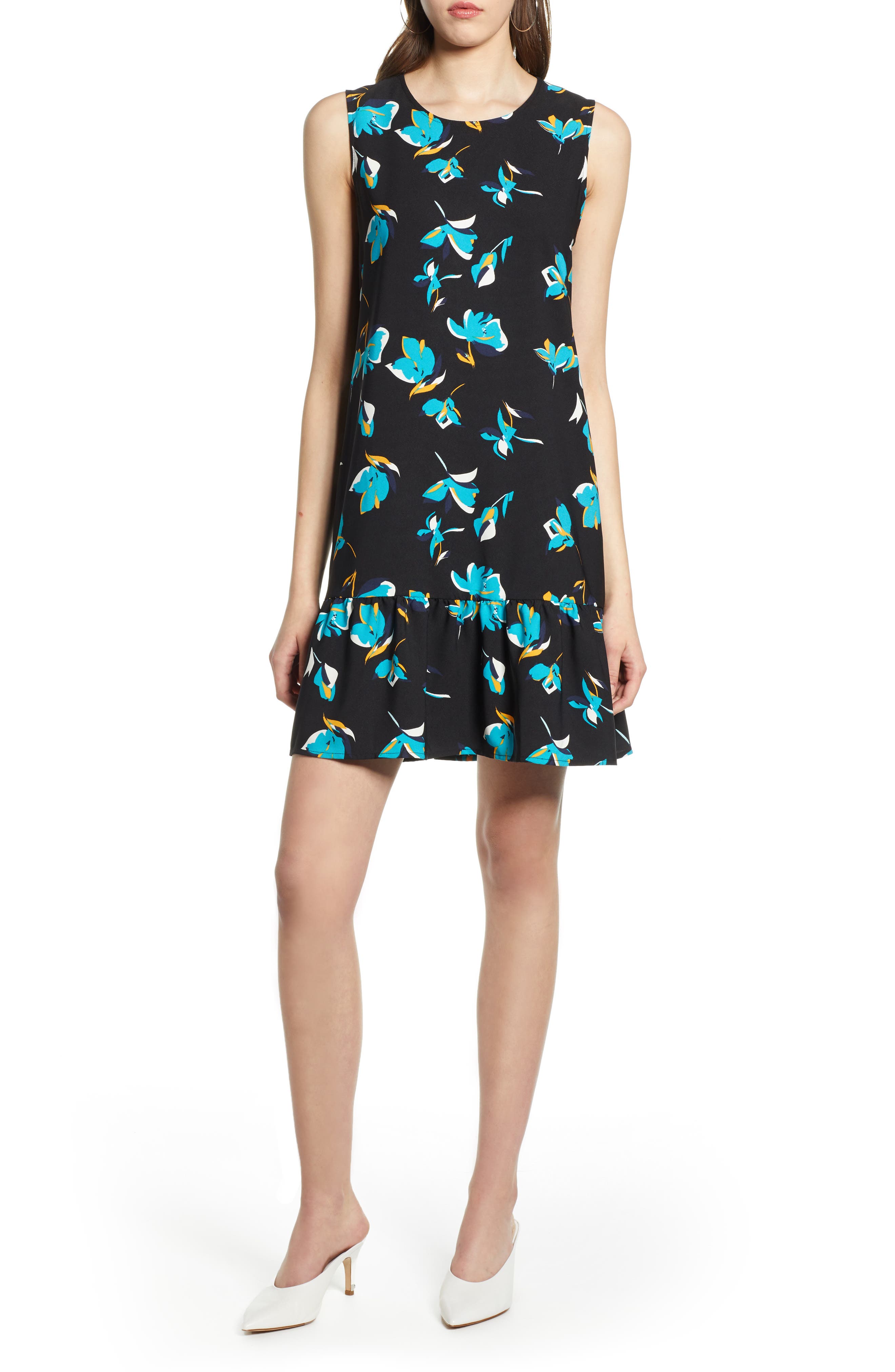 Halogen Ruffle Hem Shift Dress, Black