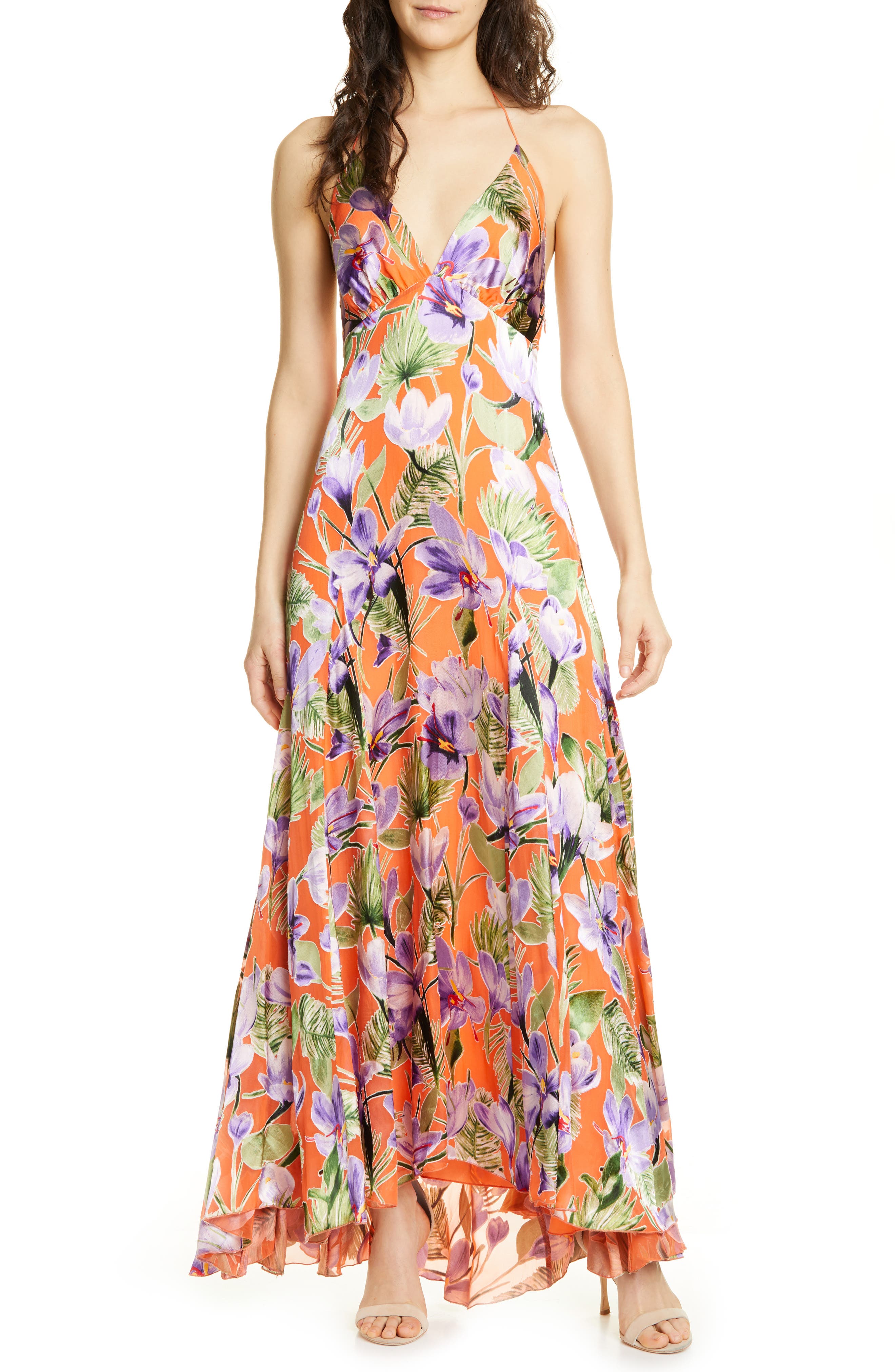 Alice + Olivia Hetty Halter Neck Maxi Dress, Orange