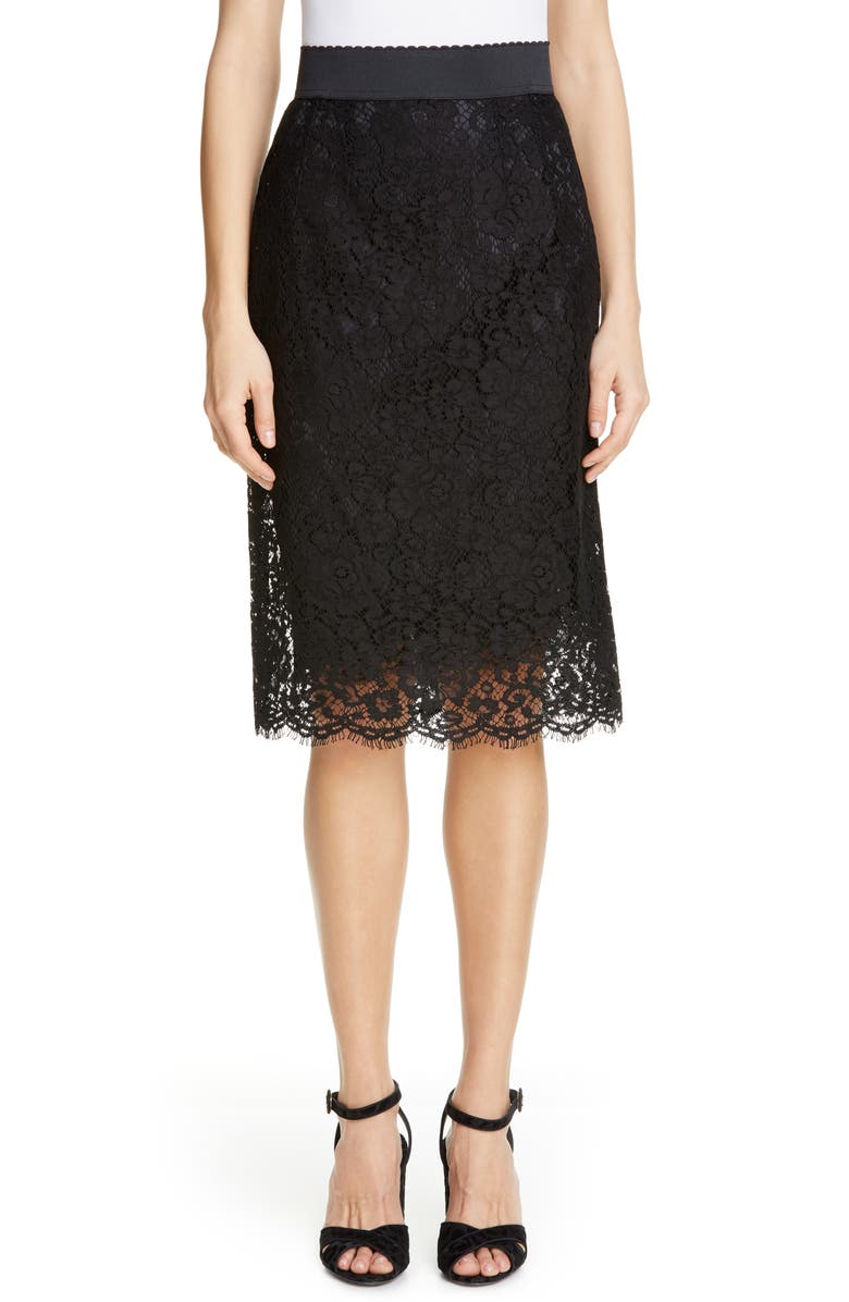Dolce & Gabbana Floral-Lace Pencil Skirt In Black