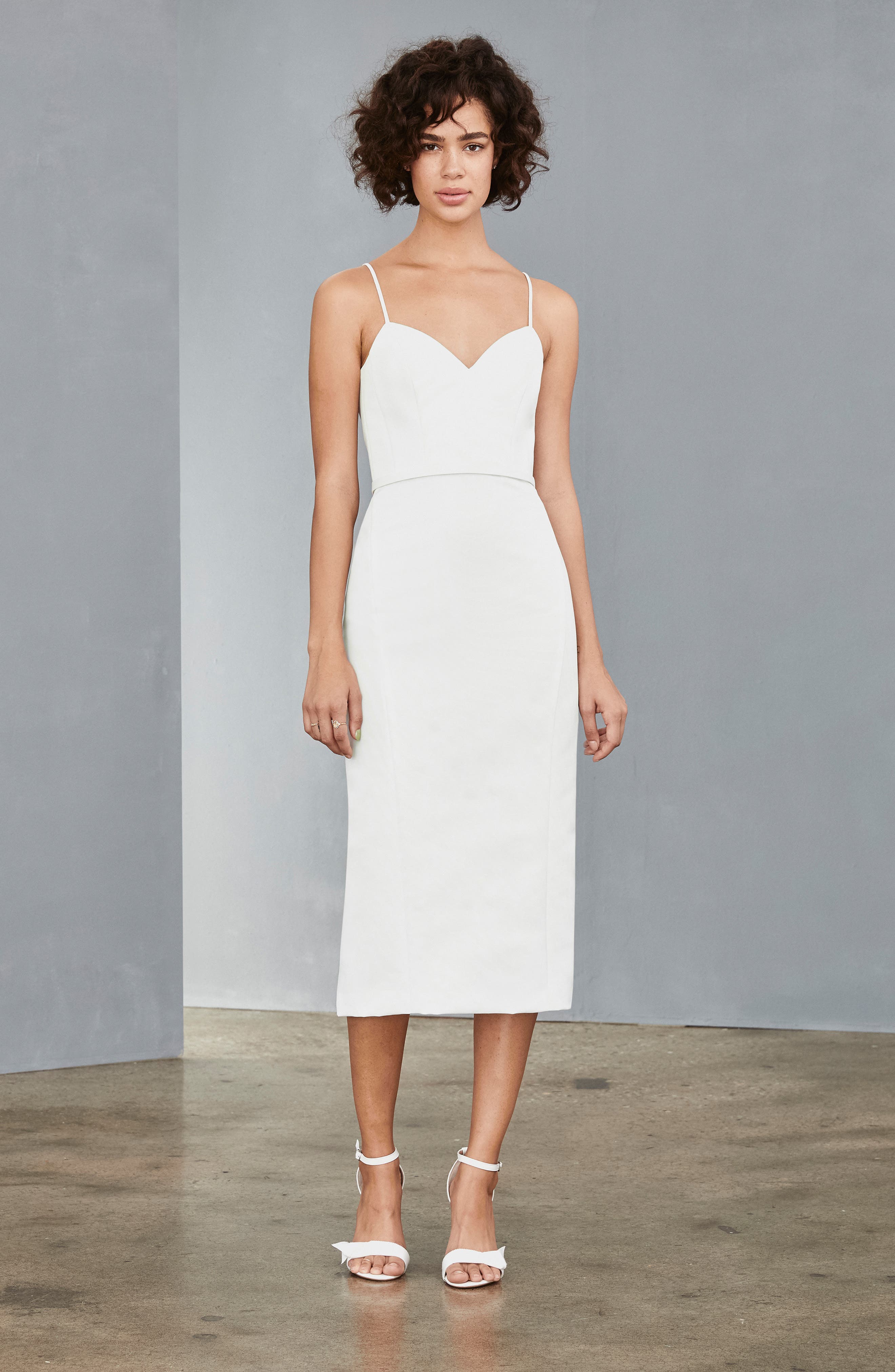 Amsale Bow Back Midi Sheath Dress, White