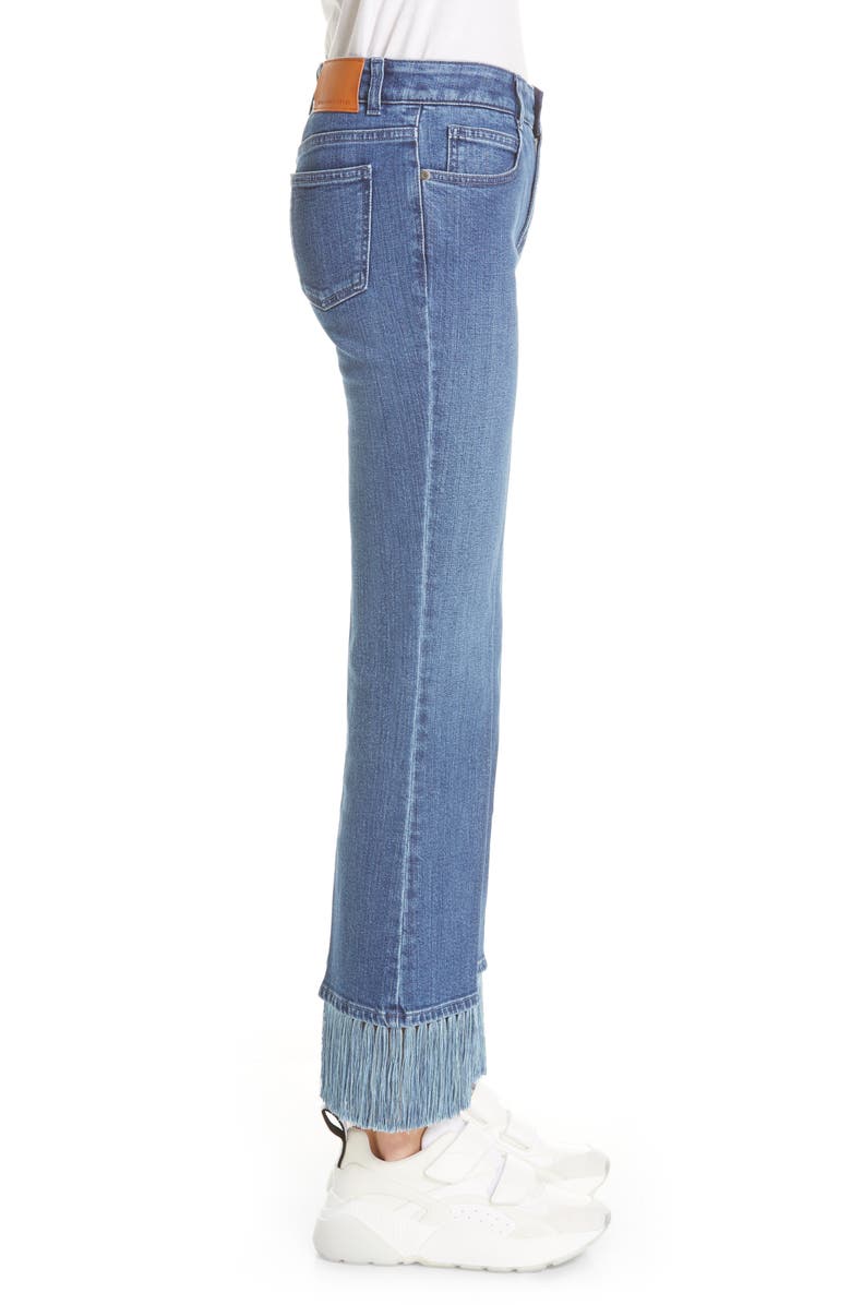 Stella Mccartney Fringe Hem Kick Flare Jeans In Pale Blue
