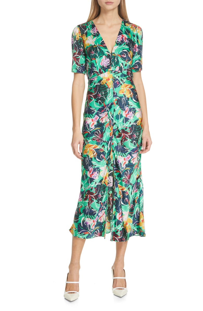 Saloni Dresses EDEN FLORAL PRINT SILK MIDI DRESS