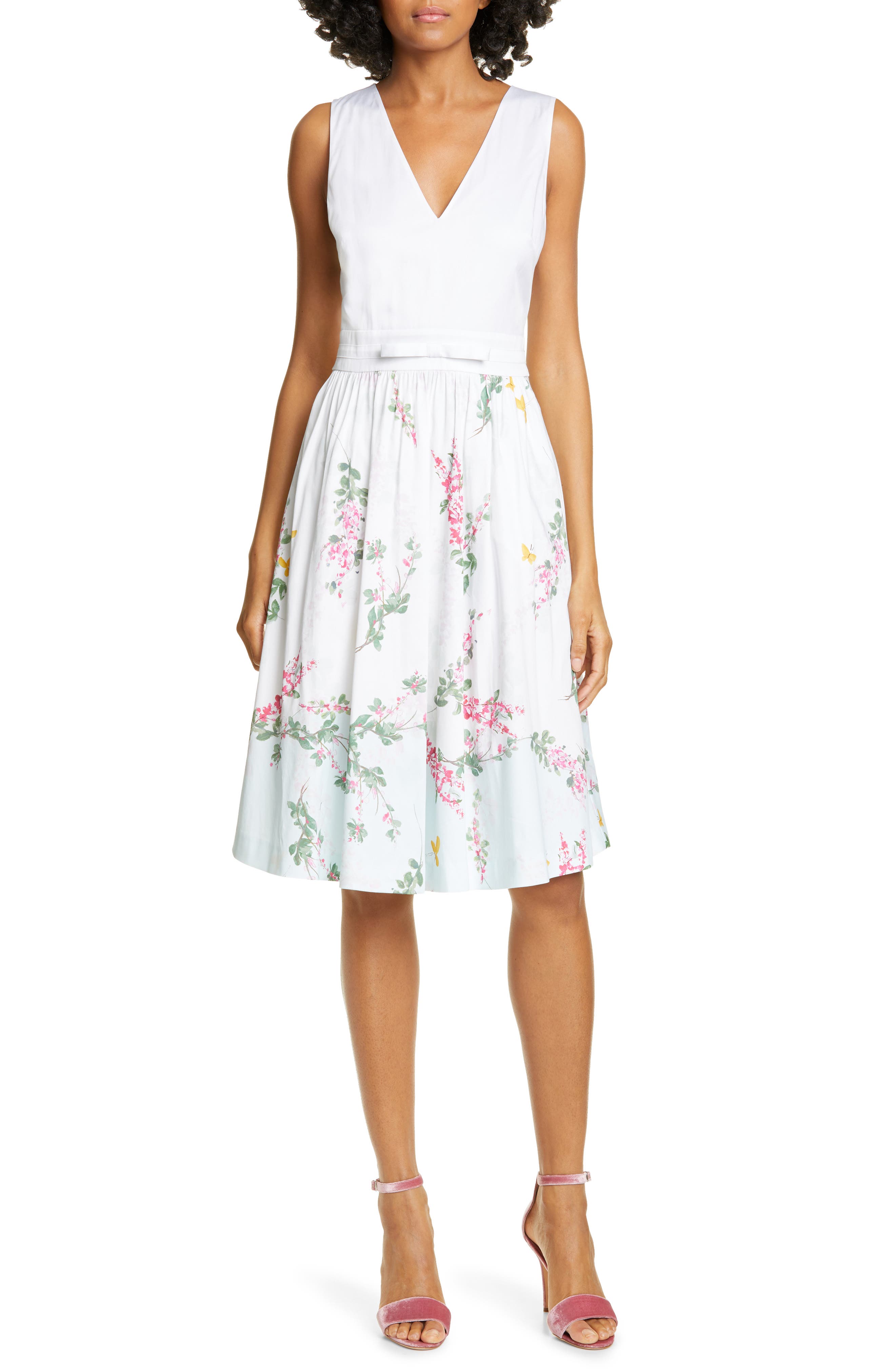 Ted Baker London Reyyne Bow Detail Sleeveless Stretch Cotton Dress, White