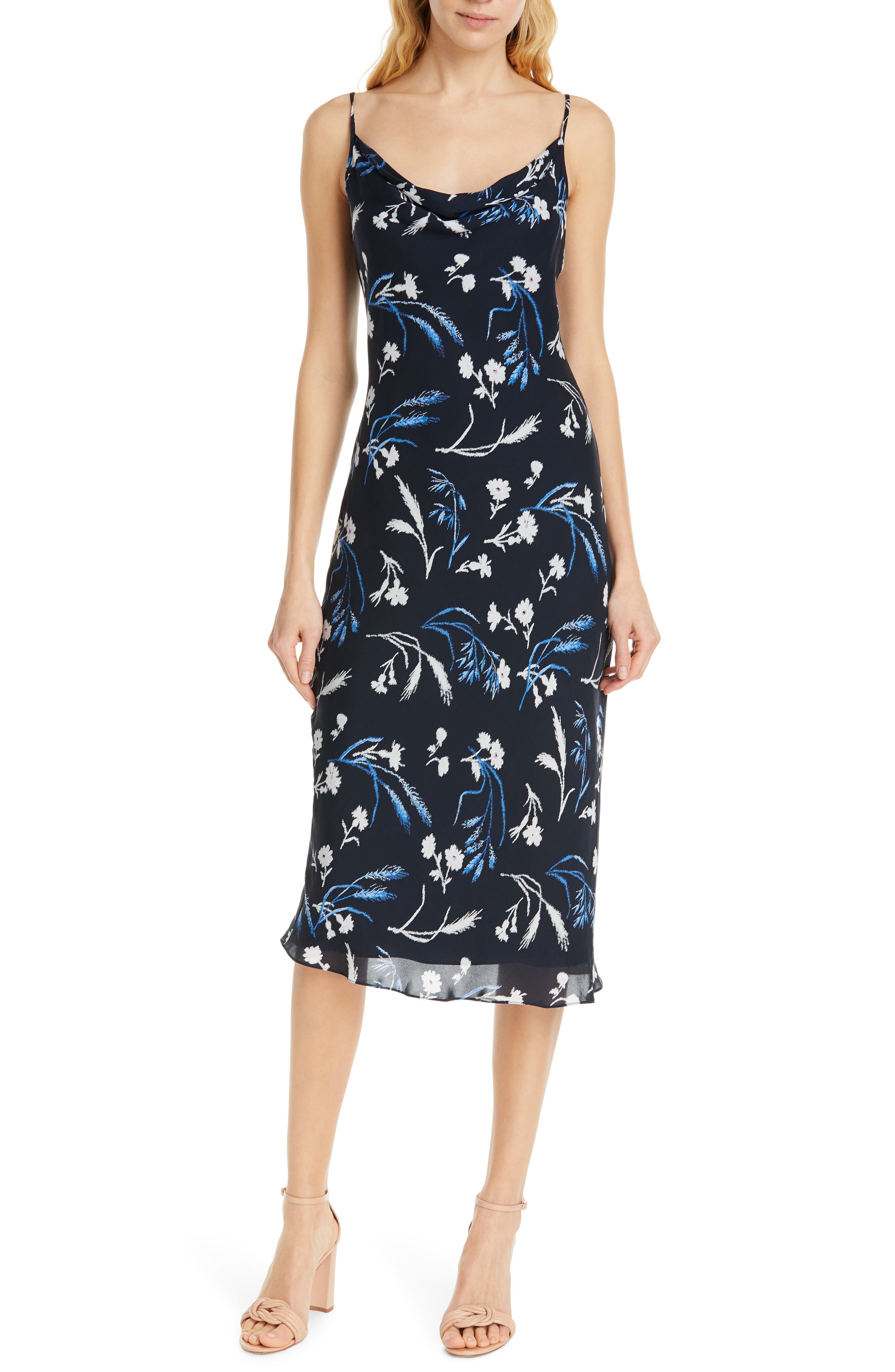 Joie Marcenna Cowl Neck Silk Slipdress, Blue