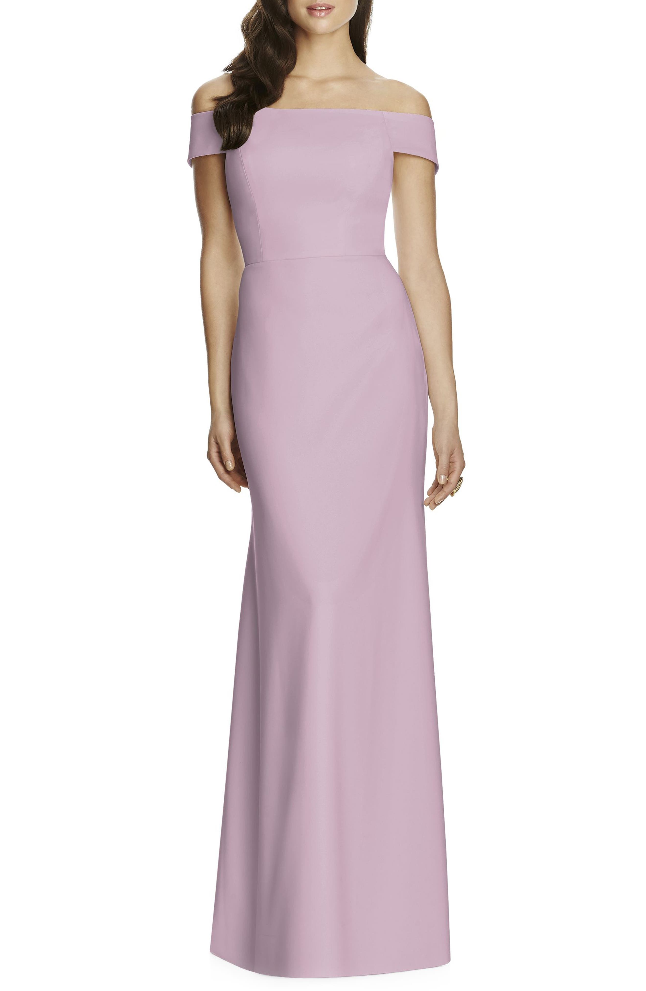 Dessy Collection Off The Shoulder Crepe Gown, Purple