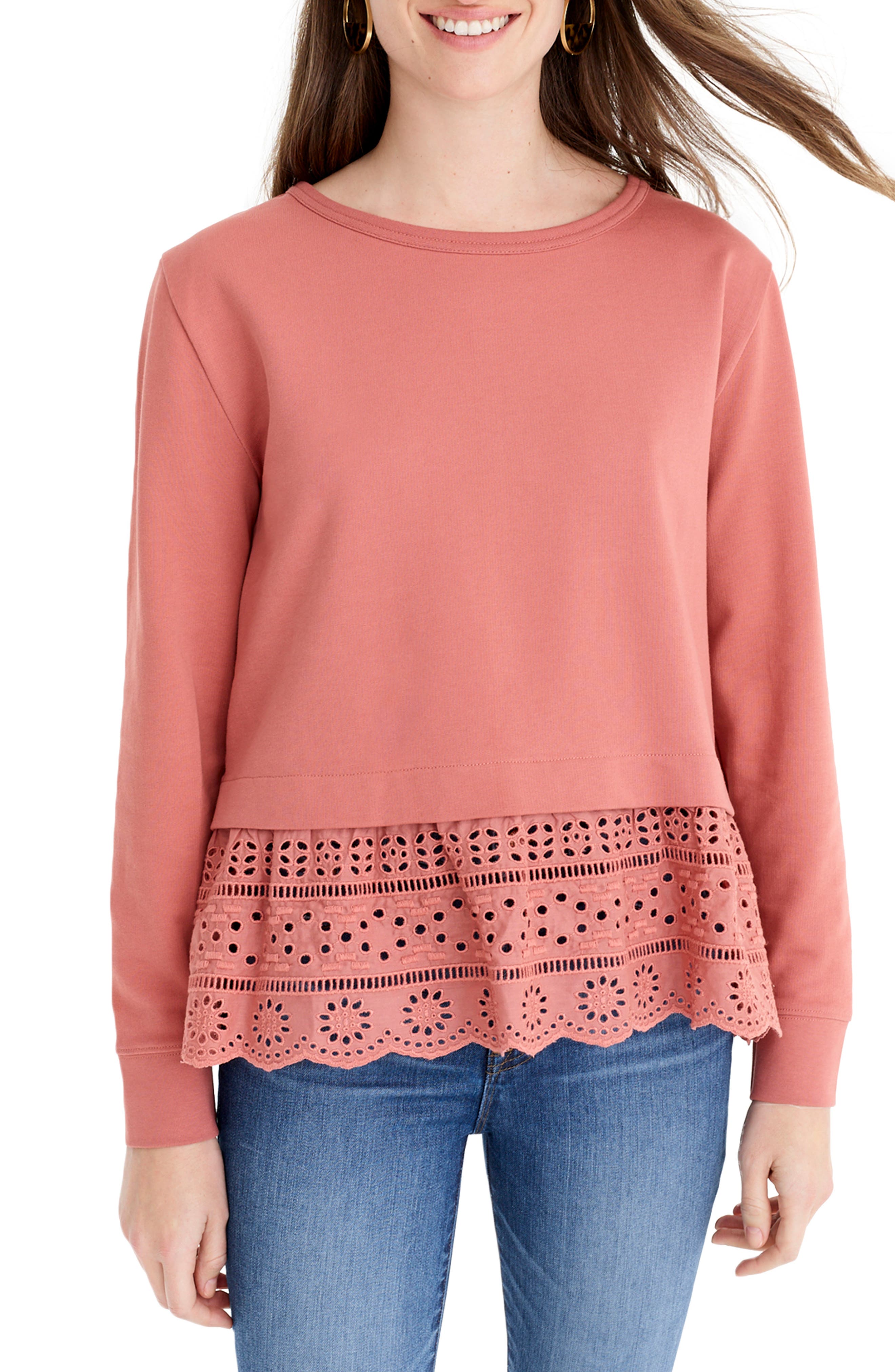 Plus Size J.crew Eyelet Hem Sweatshirt, Size - Red