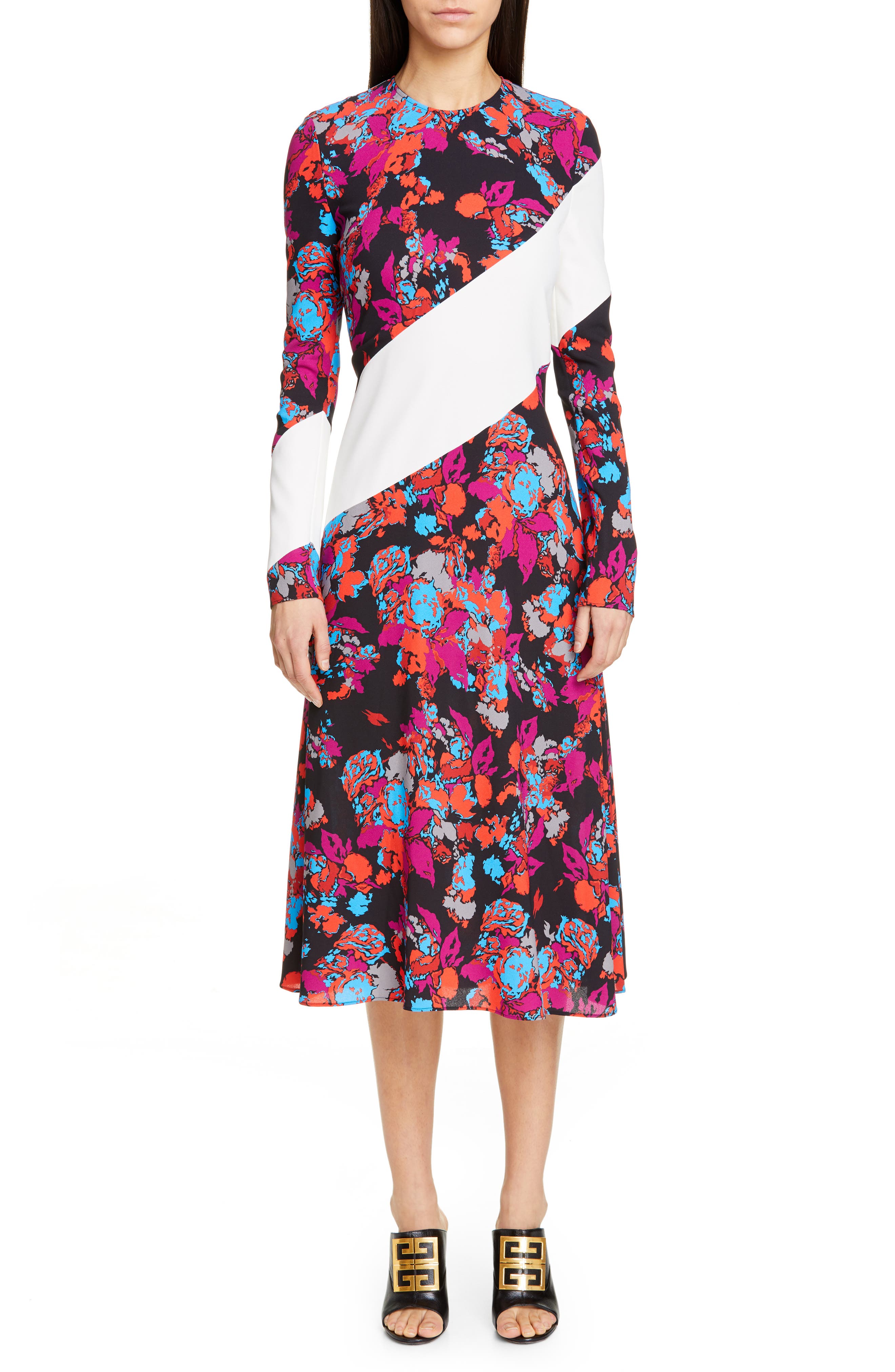 Givenchy Floral Stripe Print Crepe Midi Dress, US / 44 FR - Purple