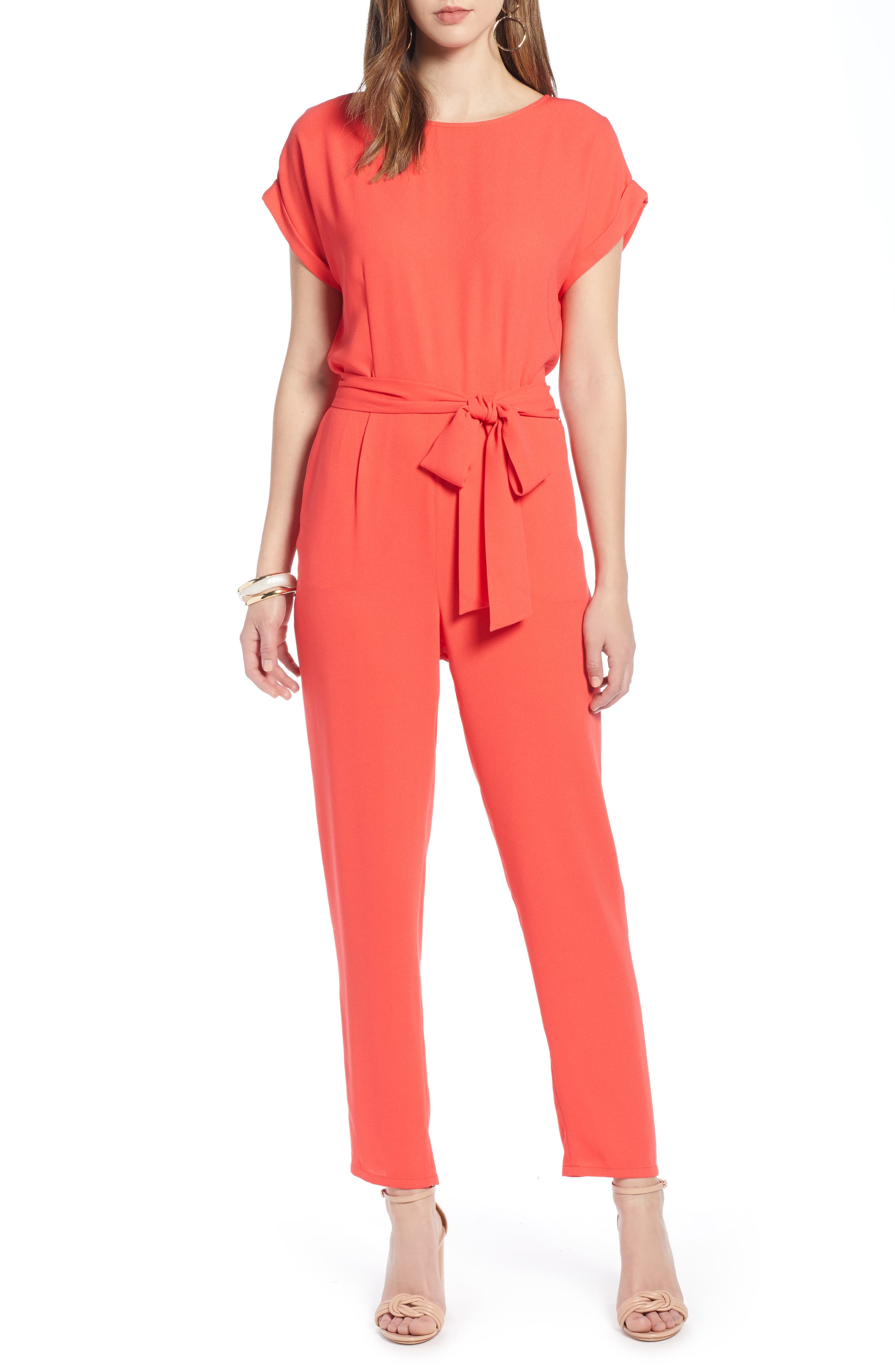 Halogen Short Sleeve Jumpsuit, Red