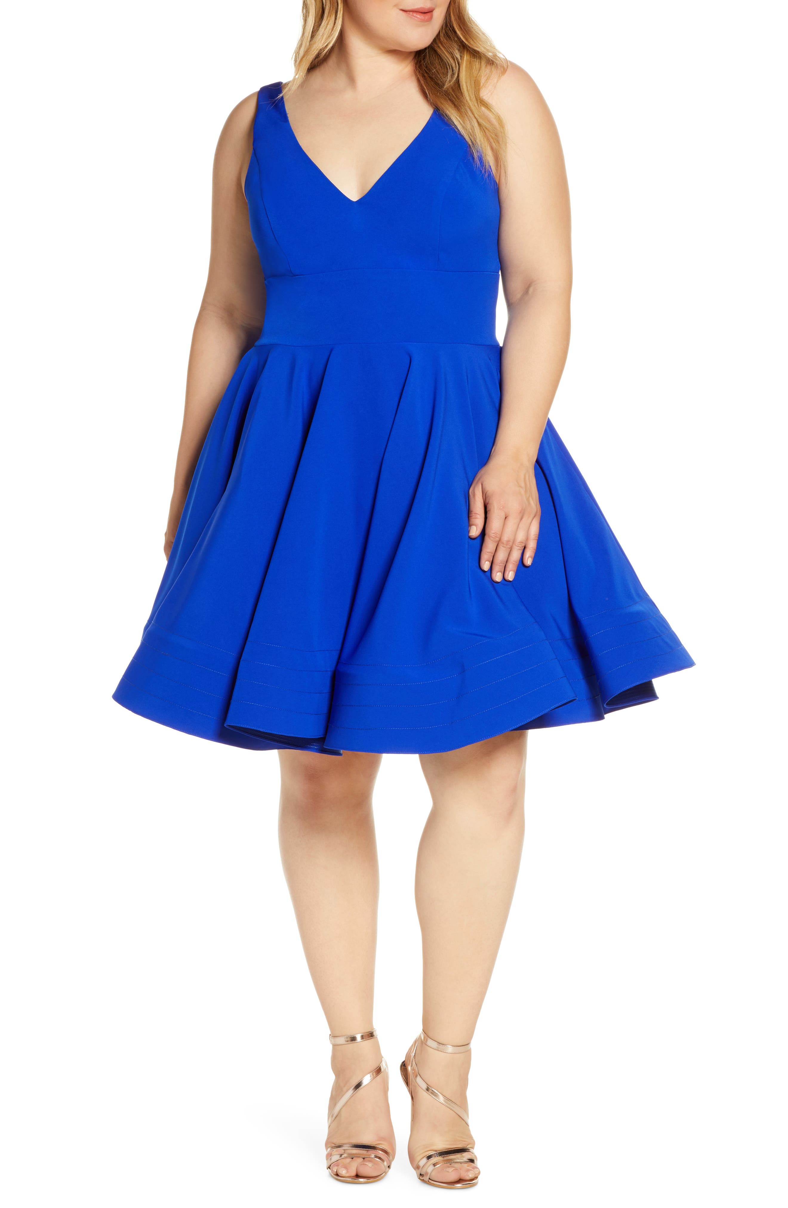 Plus Size MAC Duggal Fit & Flare Party Dress, Blue