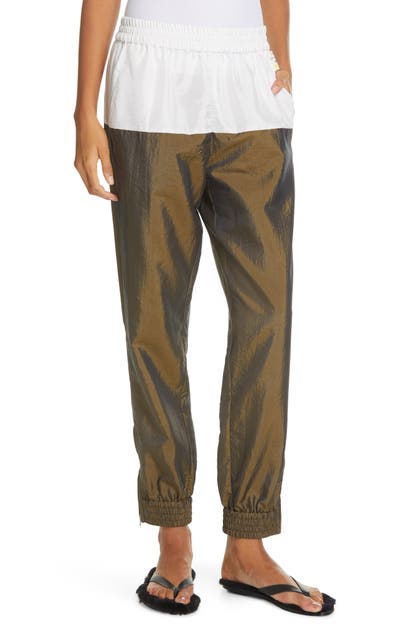 Click to view more detailed imagery on our partner's website Tibi Colorblock Crinkled Nylon Jogger Pants In Dark Bronze Multi