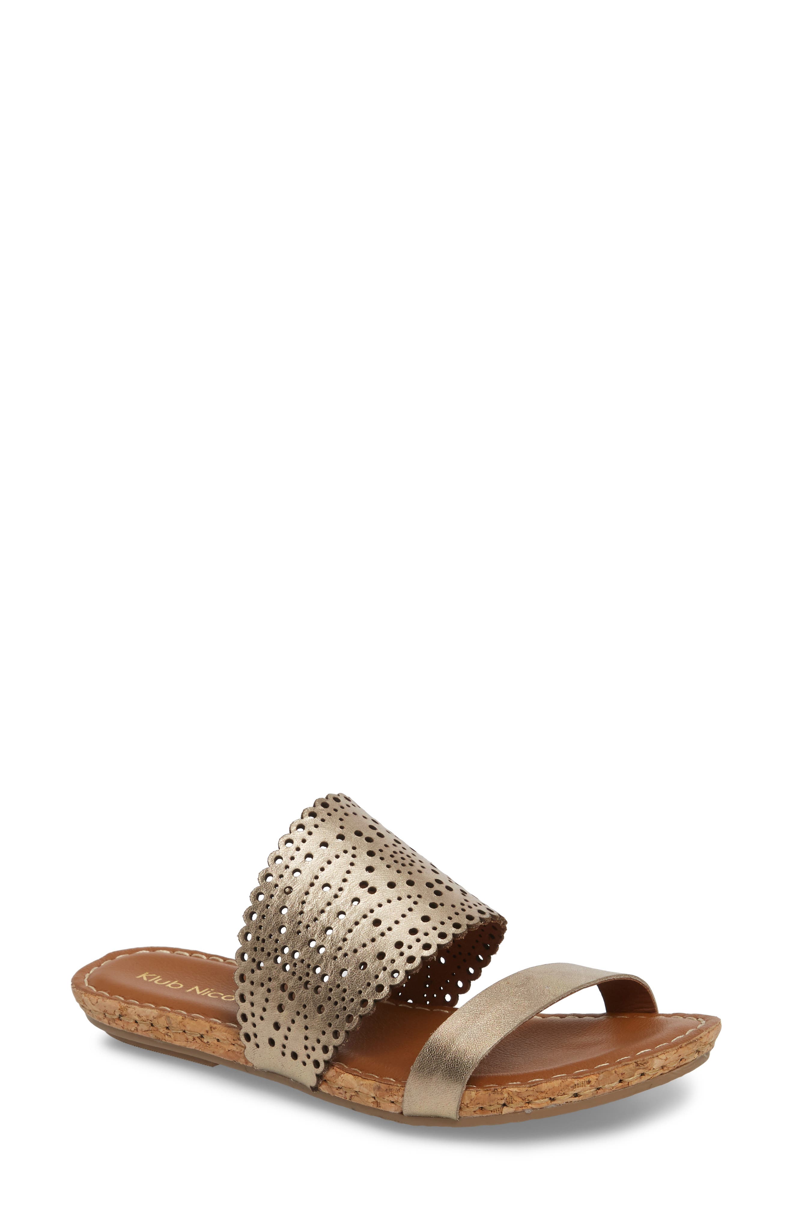 Klub Nico Ginette Perforated Slide Sandal, Metallic