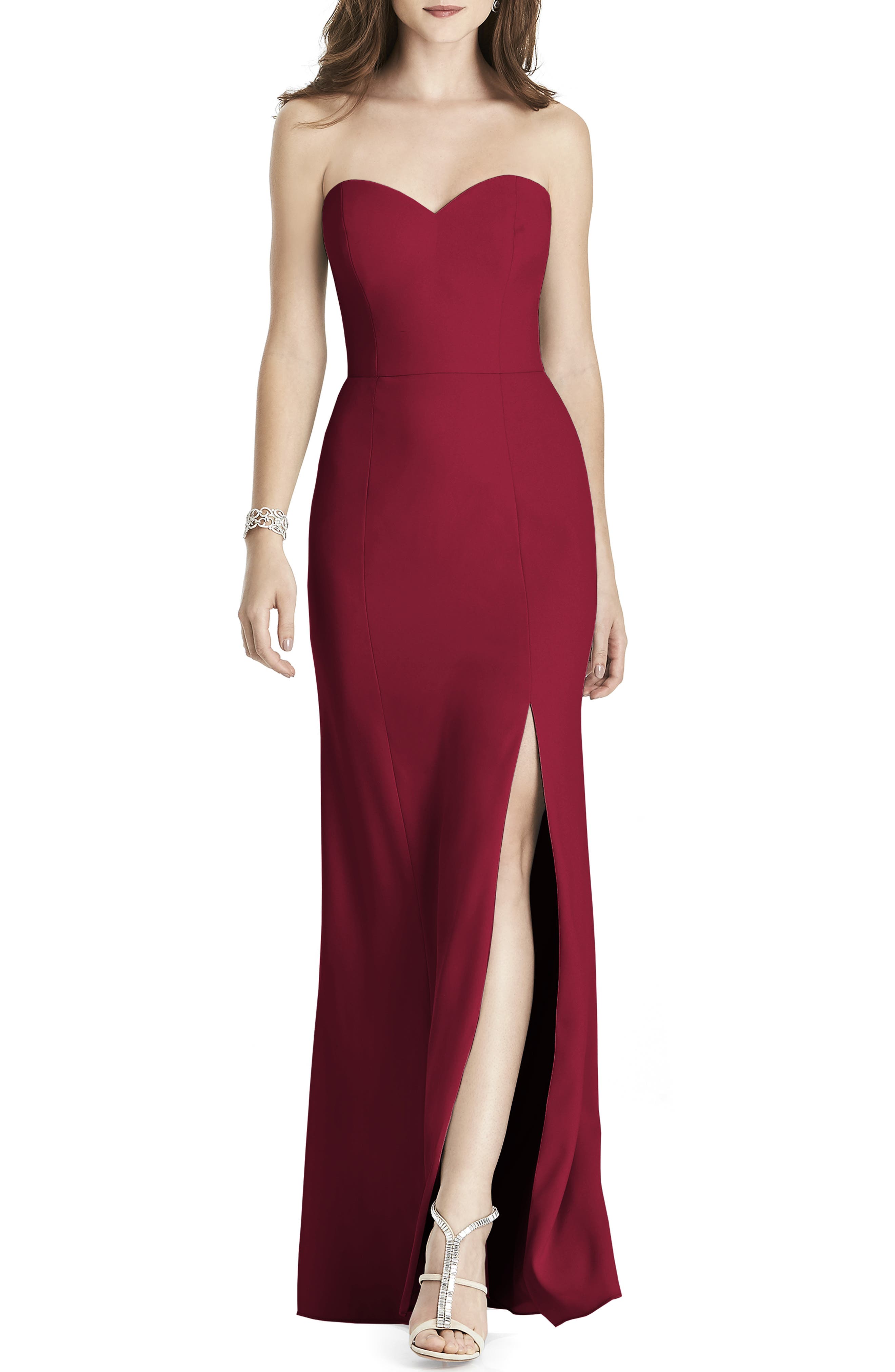 After Six Strapless Crepe Trumpet Gown, Burgundy